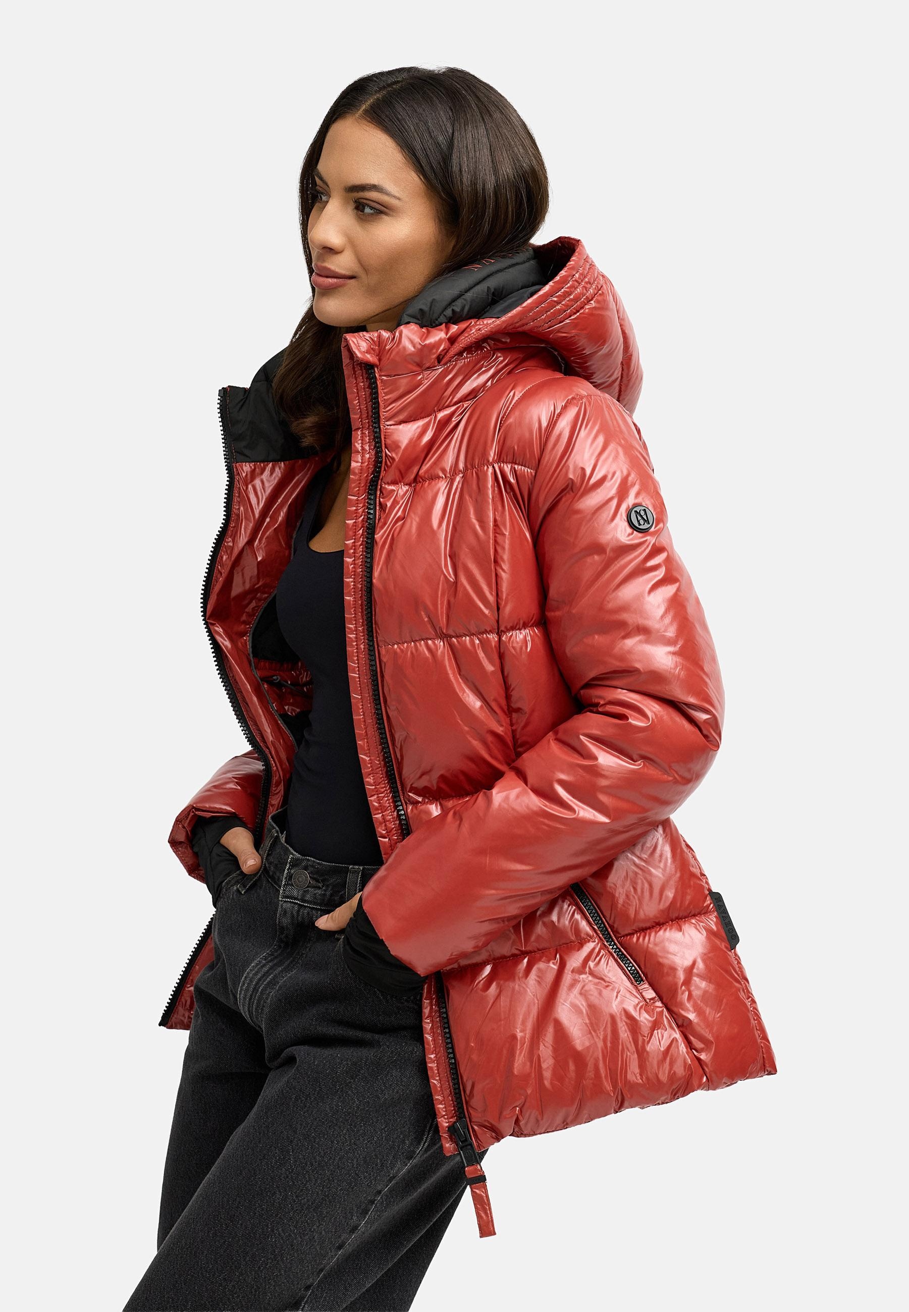 Navahoo Steppjacke »Steppjacke Eisglanz 14« mit Kapuze Glänzende Damen Winterjacke mit Taillengürtel