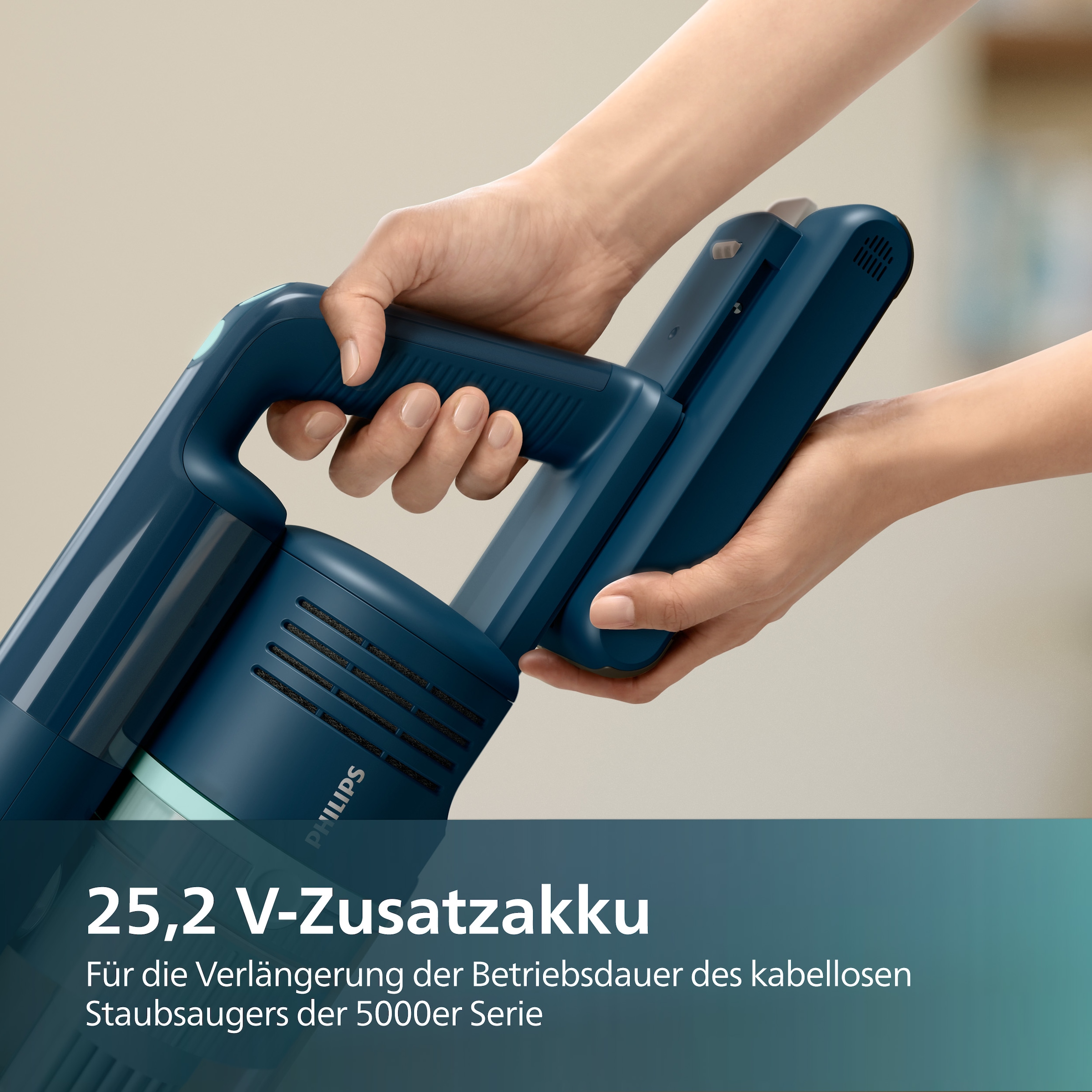 Philips Zusatz-Akku »Lithium-Ionen-Akku XV1653/01 für kabellose Staubsauger 5000 Series«, 2000 mAh, 25,2 V, verlängert die Betriebsdauer kabelloser Staubsauger der 5000er Serie