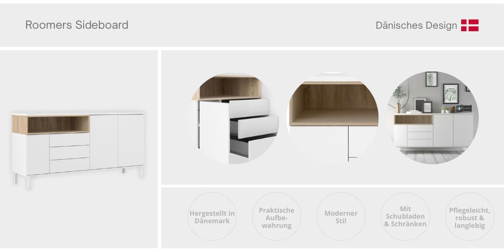 INOSIGN Sideboard »Roommers, Anrichte, Kommode, Stauraum, modern, praktisch«, 3 Schubladen, 2 Schränke, 1 offenes Fach, B: 176 cm, H: 90 cm
