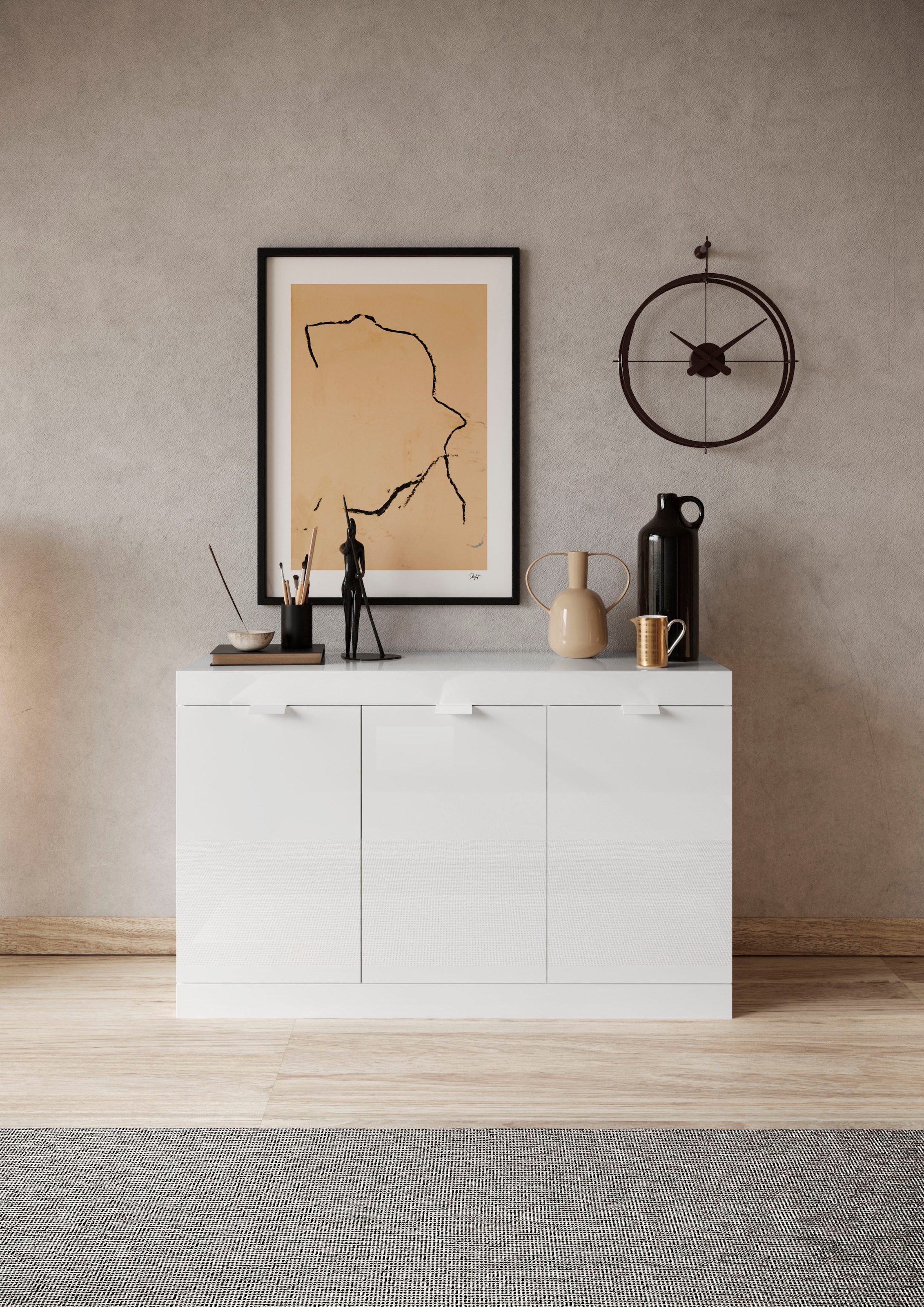 INOSIGN Sideboard »Slim«, Breite 136 cm, weiß Hochglanz Lack