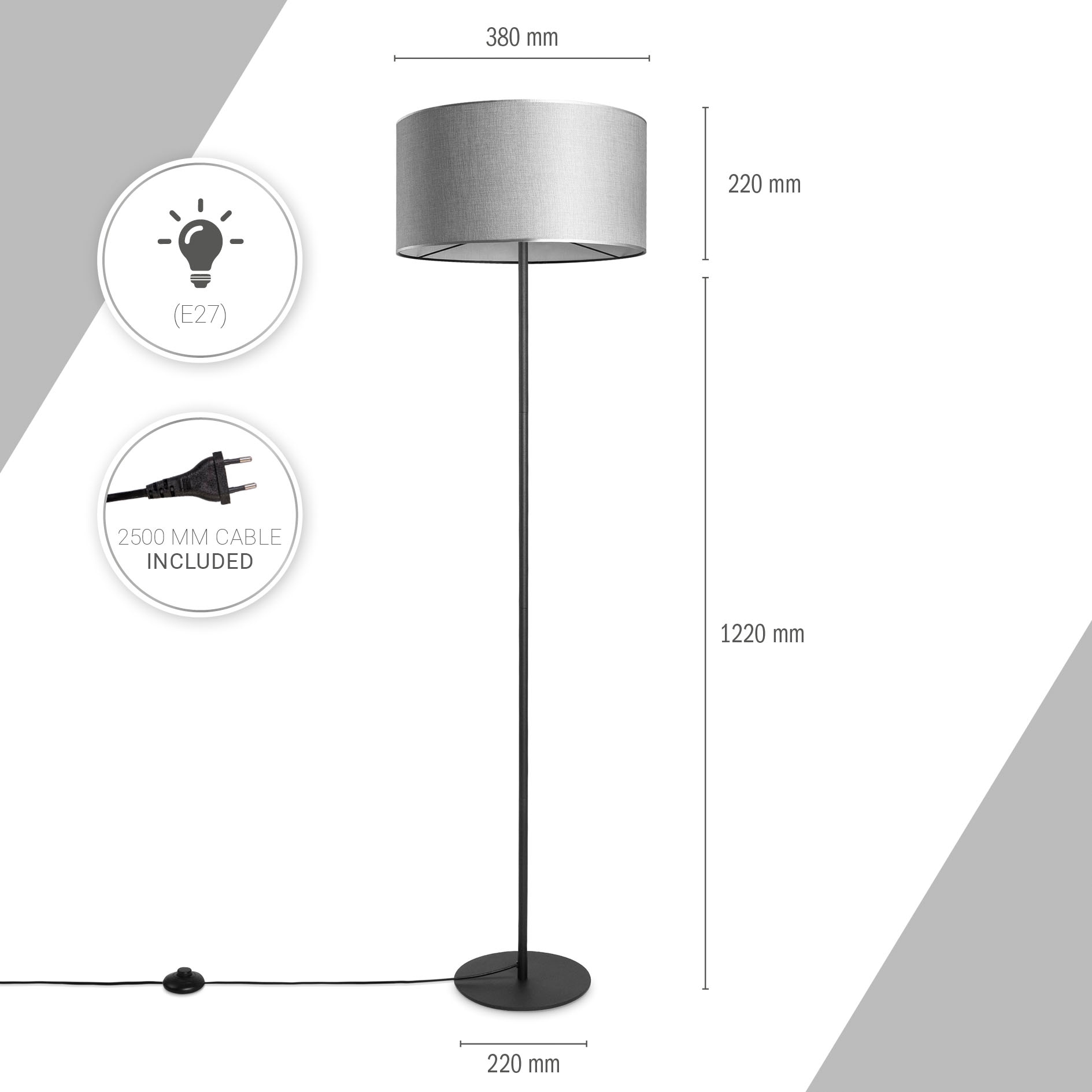 Paco Home Stehlampe »LUCA CANVAS UNI COLOR« E27 Lampenschirm Stoff Wohnzimmer Leselampe Büro E27 Stehlampe Skandi