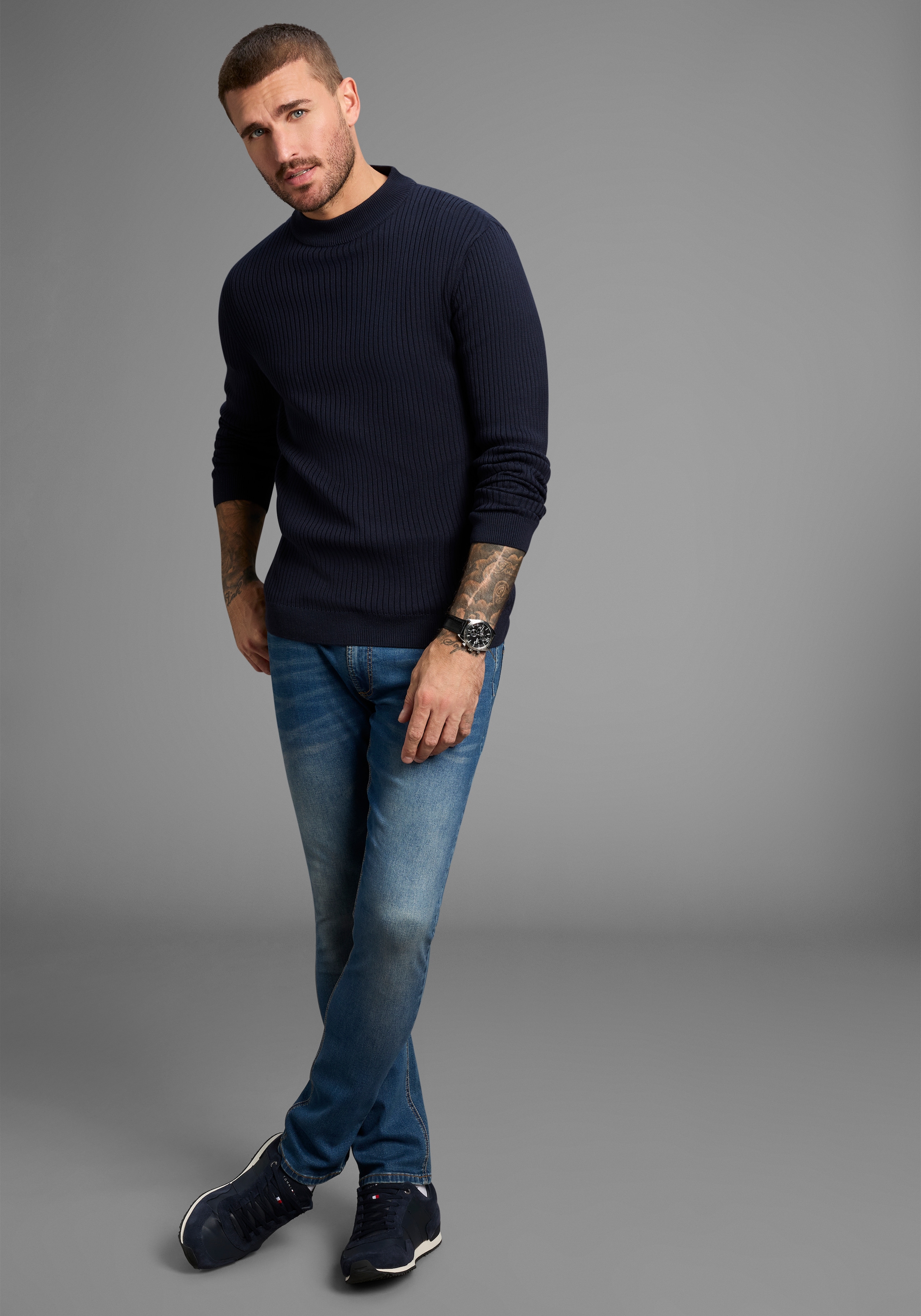 Bruno Banani Stehkragenpullover in Rippstrickoptik