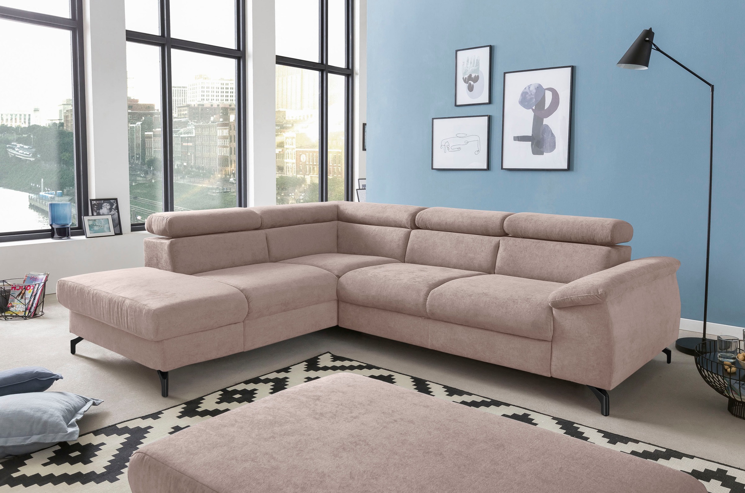 COTTA Ecksofa »Komaris L-Form«, inklusive Kopfteilverstellung, wahlweise Bettfunktion/Bettkasten