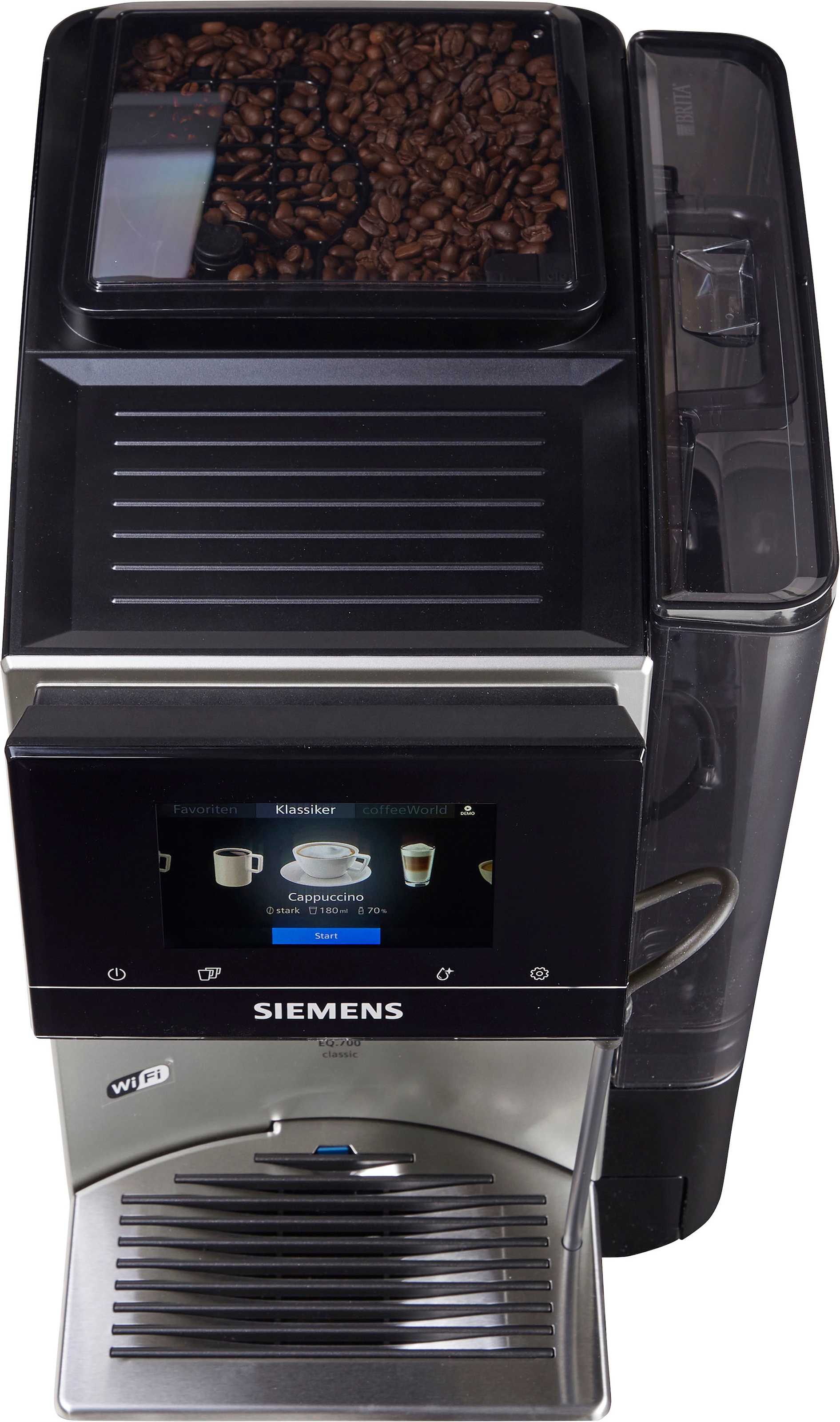 Full-Touch metallic Profile Kaffeevollautomat Jahren bis speicherbar, silber 10 mit Garantie »EQ.700 SIEMENS -Display, TP705D47«, 3 Inox Milchsystem-Reinigung XXL