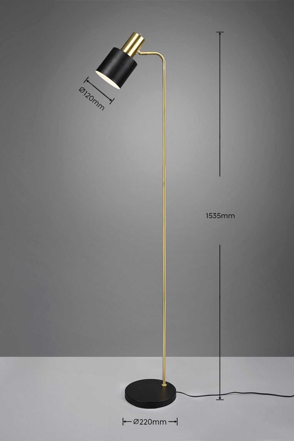 REALITY Leuchten Stehlampe »Adam«, 1 flammig, Leuchtmittel E27 | ohne Leuchtmittel, Stehleuchte 153cm, exkl 1xE27 max 10W, Kippschalter am Metallschirm