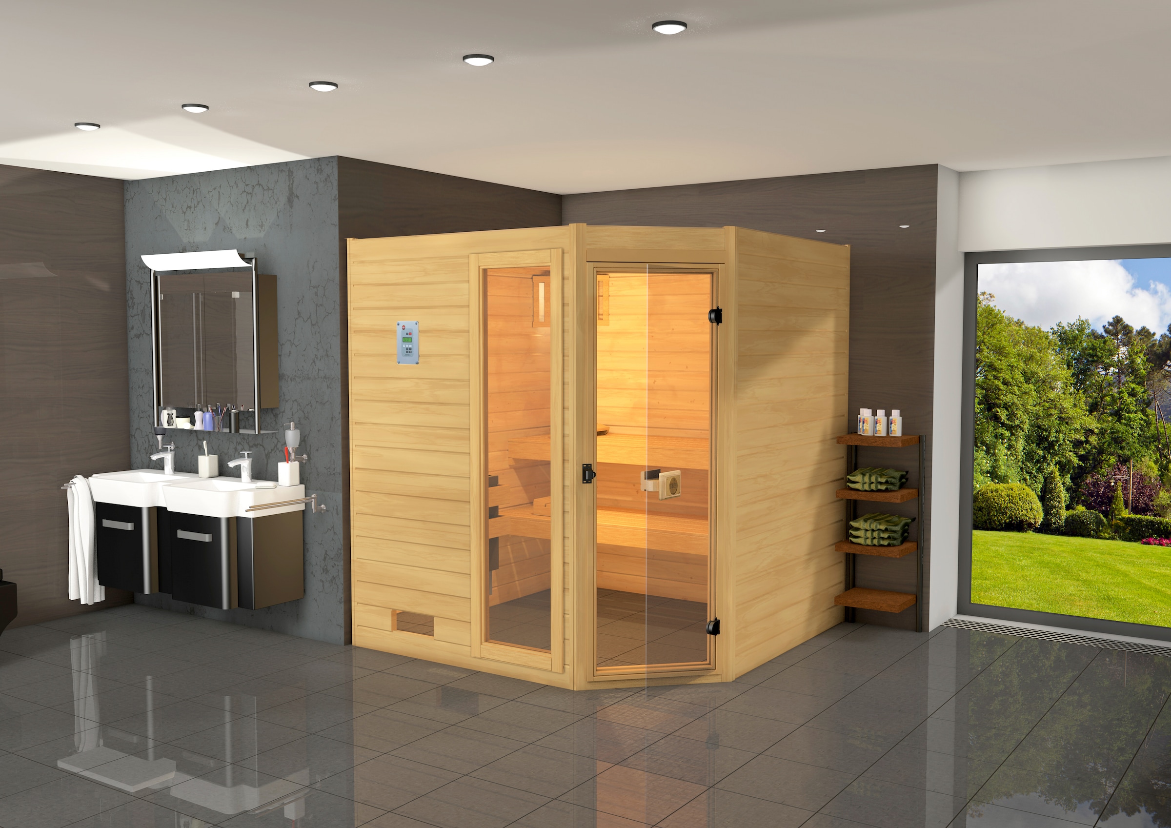 weka Sauna »L_ars Eck 2«, 7,5 kW Ofen mit ext. Steuerung