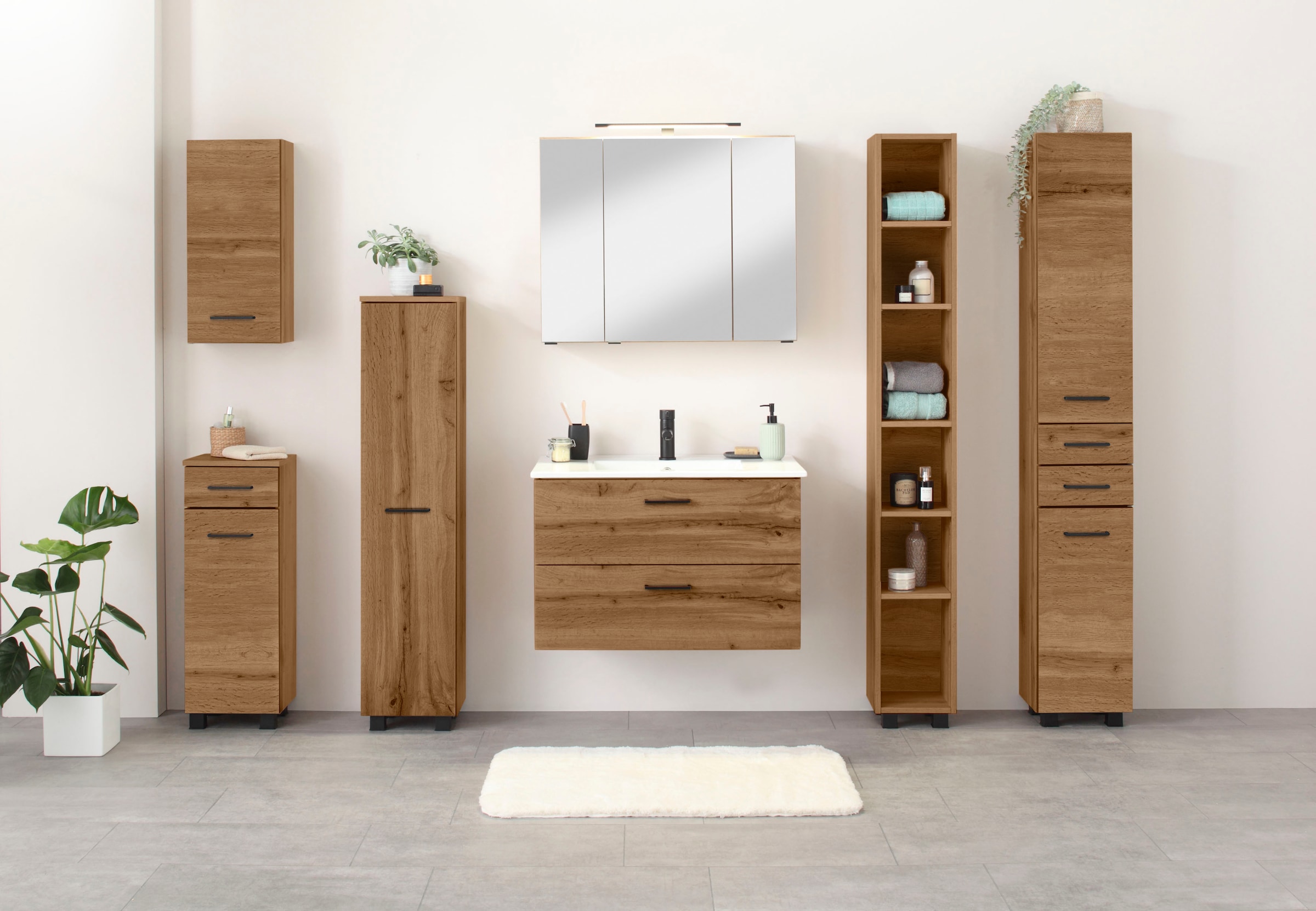 welltime Spiegelschrank »Trento, verschiedene Ausführungen und Farben«, Breite 80 cm, mit 3D-Effekt, Spiegeltüren, Inklusive LED-Beleuchtung