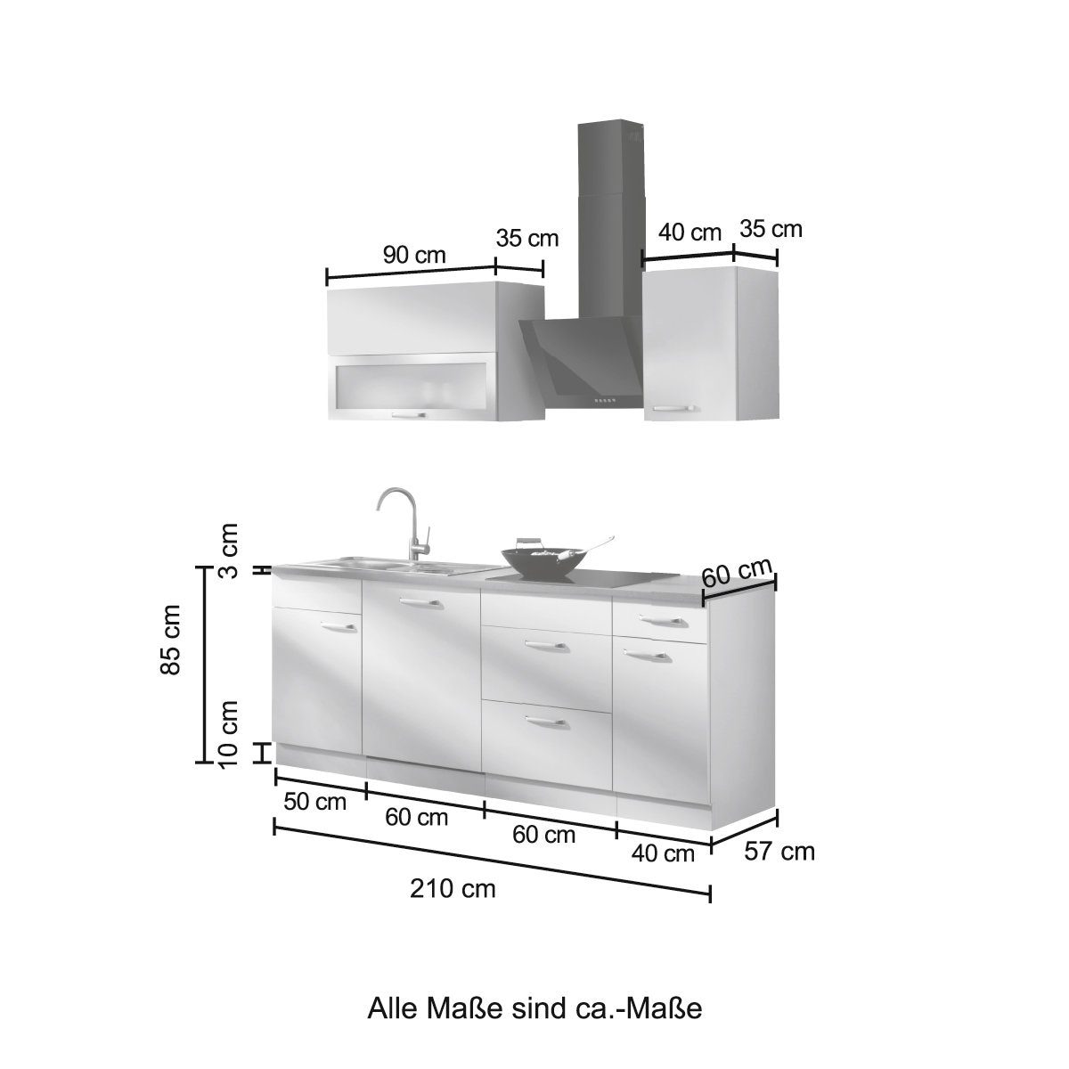 wiho Küchen Küchenzeile »Michigan« Breite 210 cm