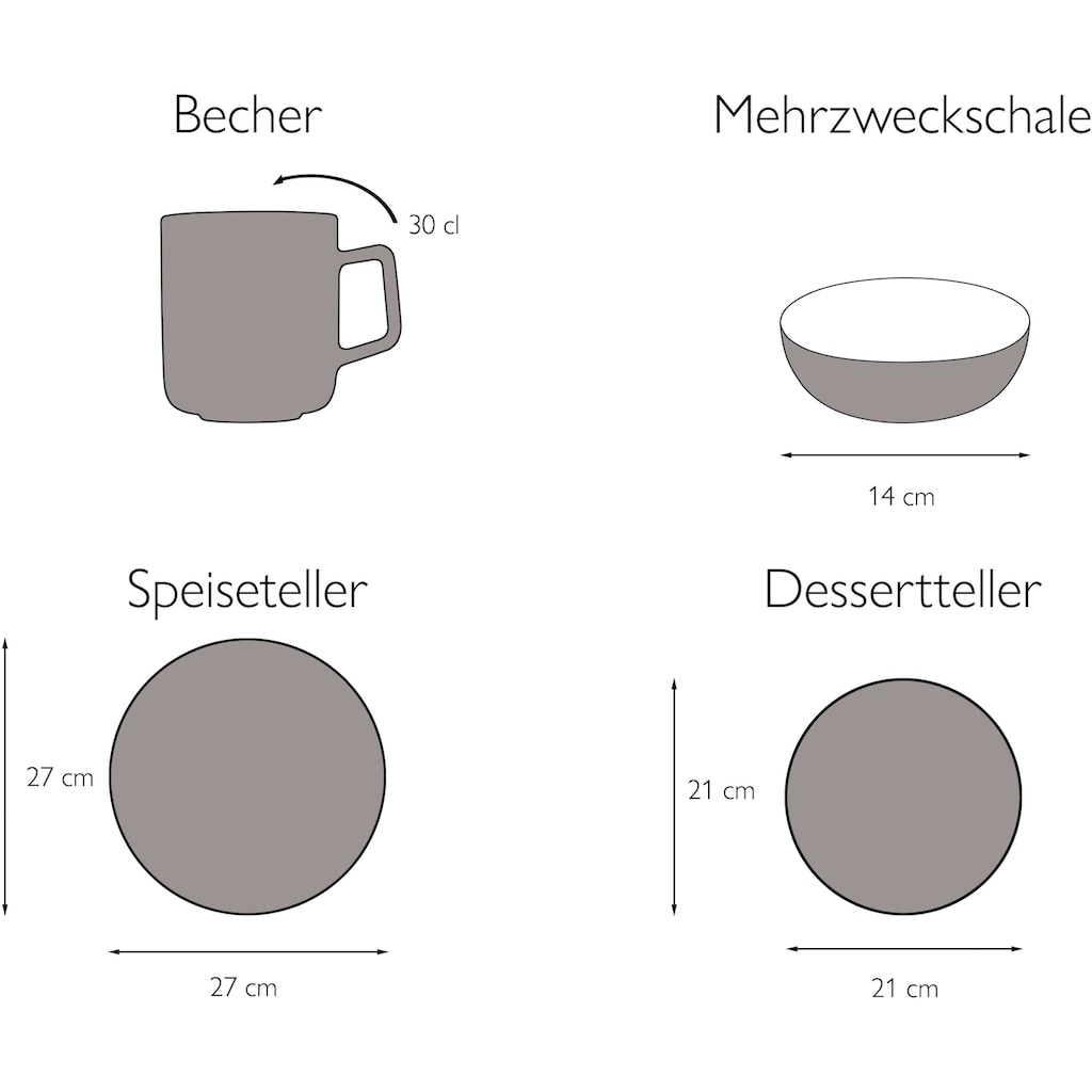 CreaTable Kombiservice »Geschirr-Set Oriental«, (Set, 16 tlg., Kaffeeservice und Tafelservice im Set, für 4 Personen), Service, mit fliederfarbenem Blumendekor, 16 Teile, für 4 Personen