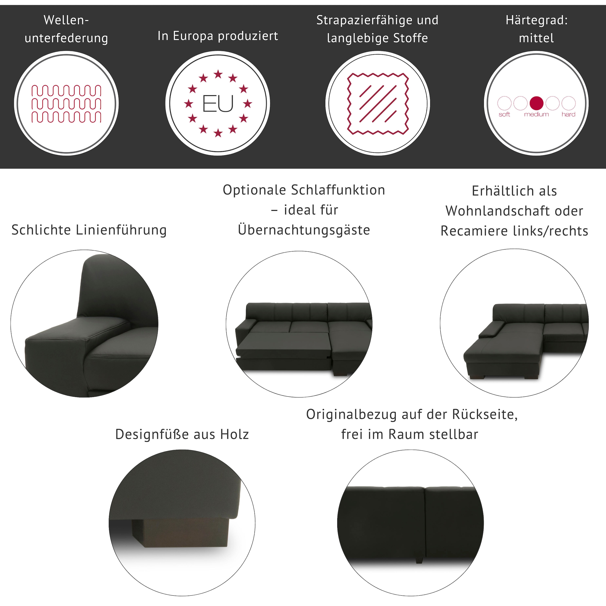 DOMO collection Ecksofa »Norma, moderne Armlehnen, zeitlos  und elegant, L-Form« wahlweise mit Bettfunktion