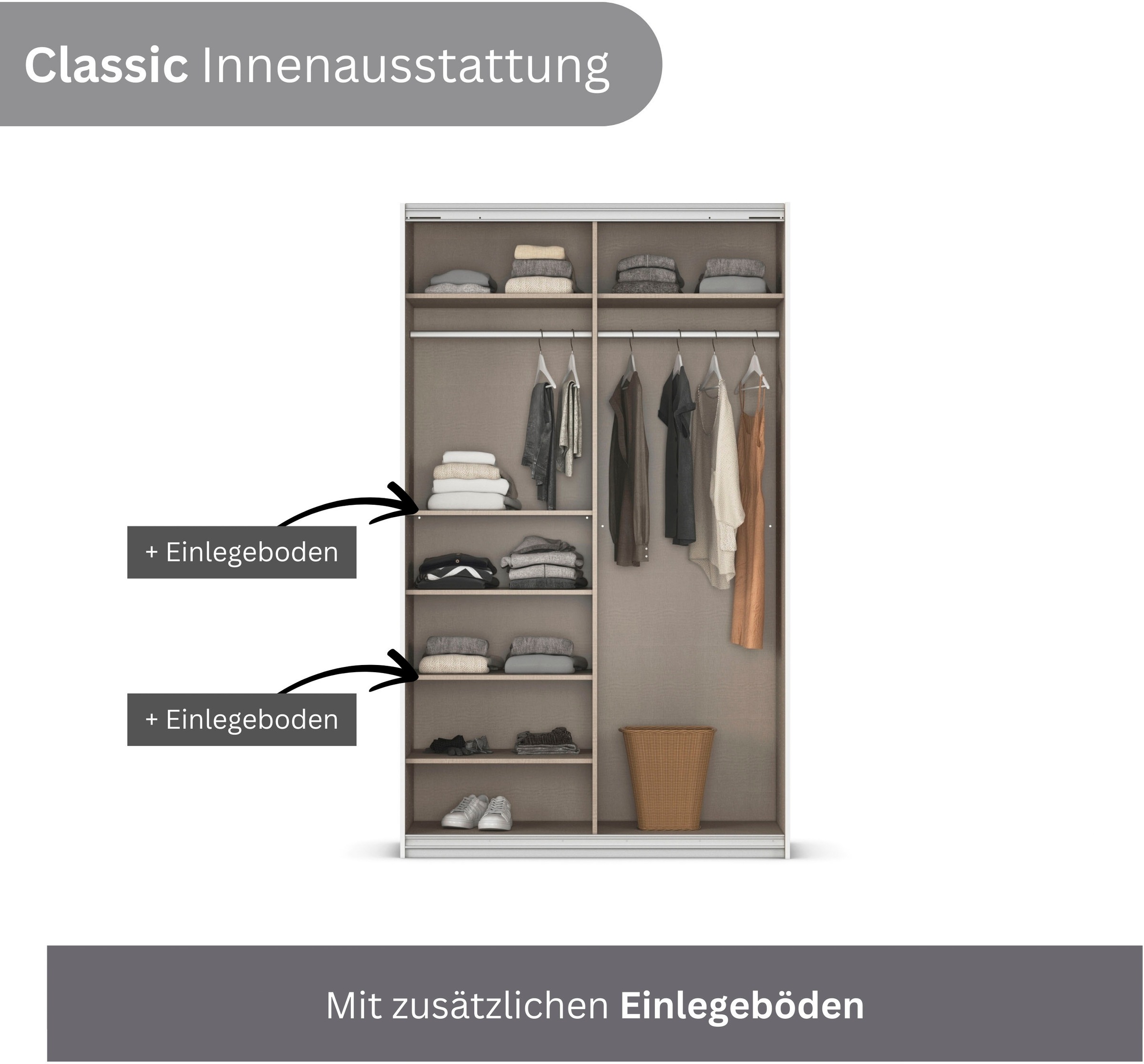 INOSIGN BY RAUCH Schwebetürenschrank »Kleiderschrank Schrank Garderobe Schlafzimmerschrank THANOS«, (in 3 verschiedenen Ausstattungen BASIC/CLASSIC/PREMIUM), Optional mit Spiegel, Metall-Griffleisten alufarben MADE IN GERMANY