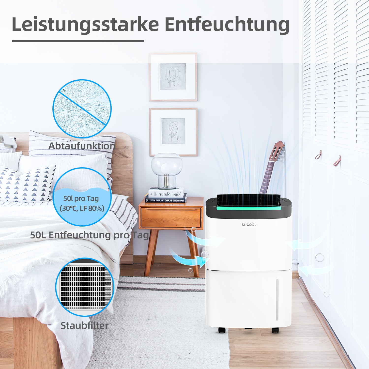 be cool Luftentfeuchter »BC50LEF2301«, für 125 m³ Räume, Entfeuchtung 50 l/Tag
