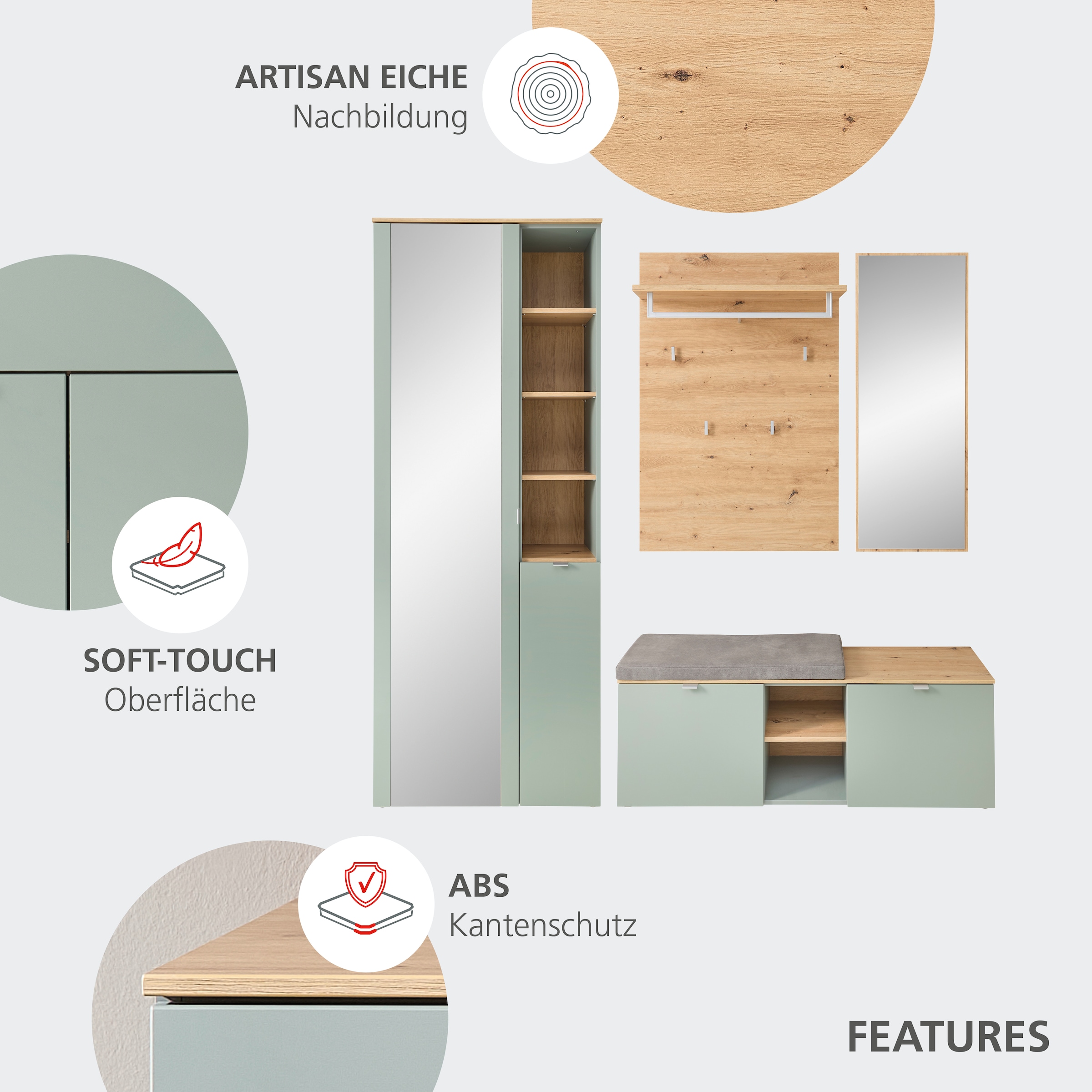 Innostyle Garderoben-Set »Bari Garderobenprogarmm, BxHxT 206x202x38 cm« Set, 4 Stk. tlg.