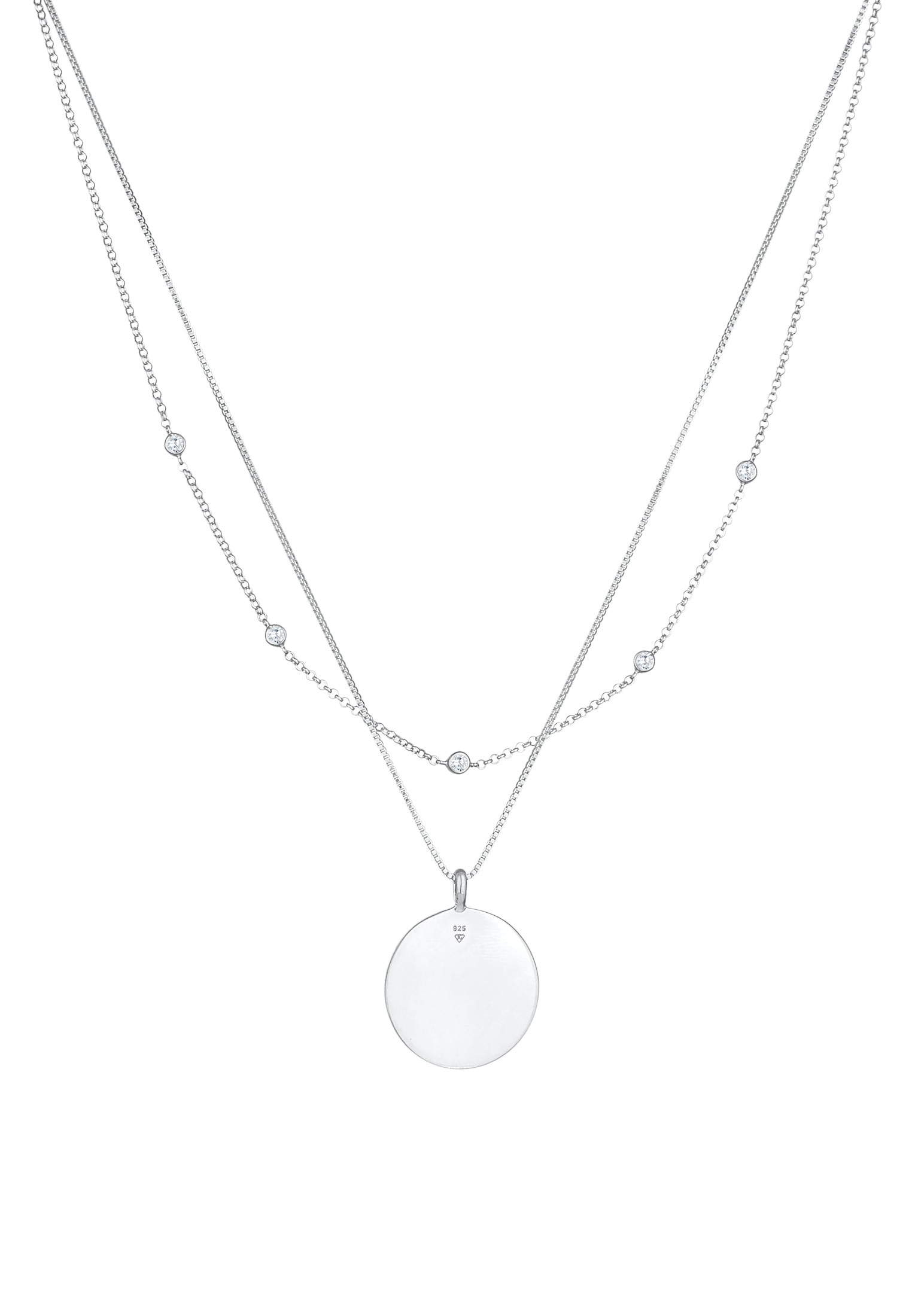 Elli Silberkette »Halskette Layer Coin Ornament Münze Zirkonia 925 Silber«