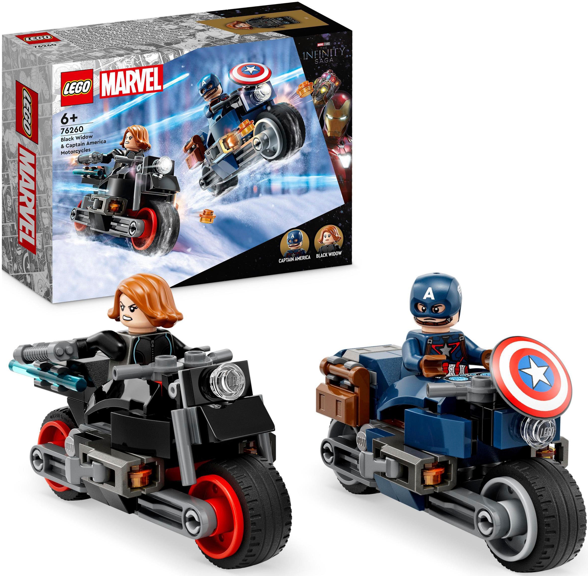 LEGO® Konstruktionsspielsteine »Black Widows & Captain Americas Motorräder (76260), LEGO® Marvel«, (130 St.), Made in Europe
