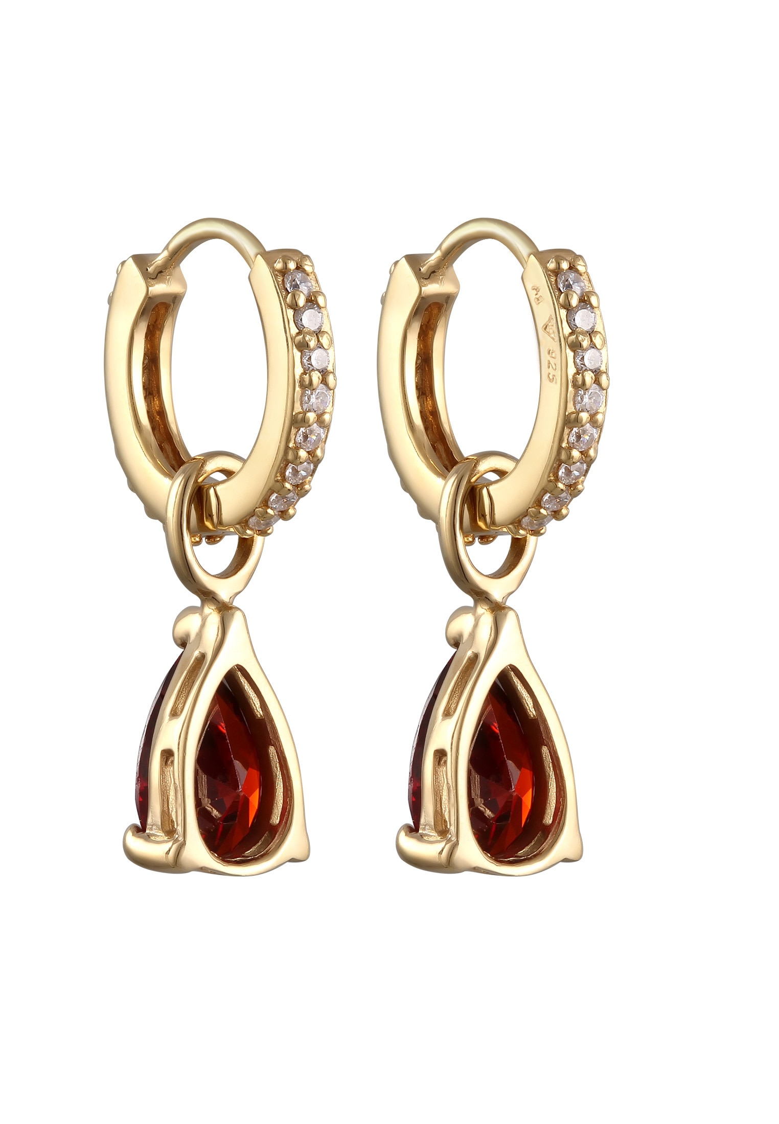 Elli Paar Creolen »Ohrringe Creolen Tropfen Zirkonia 925 Sterling Silber vergoldet«