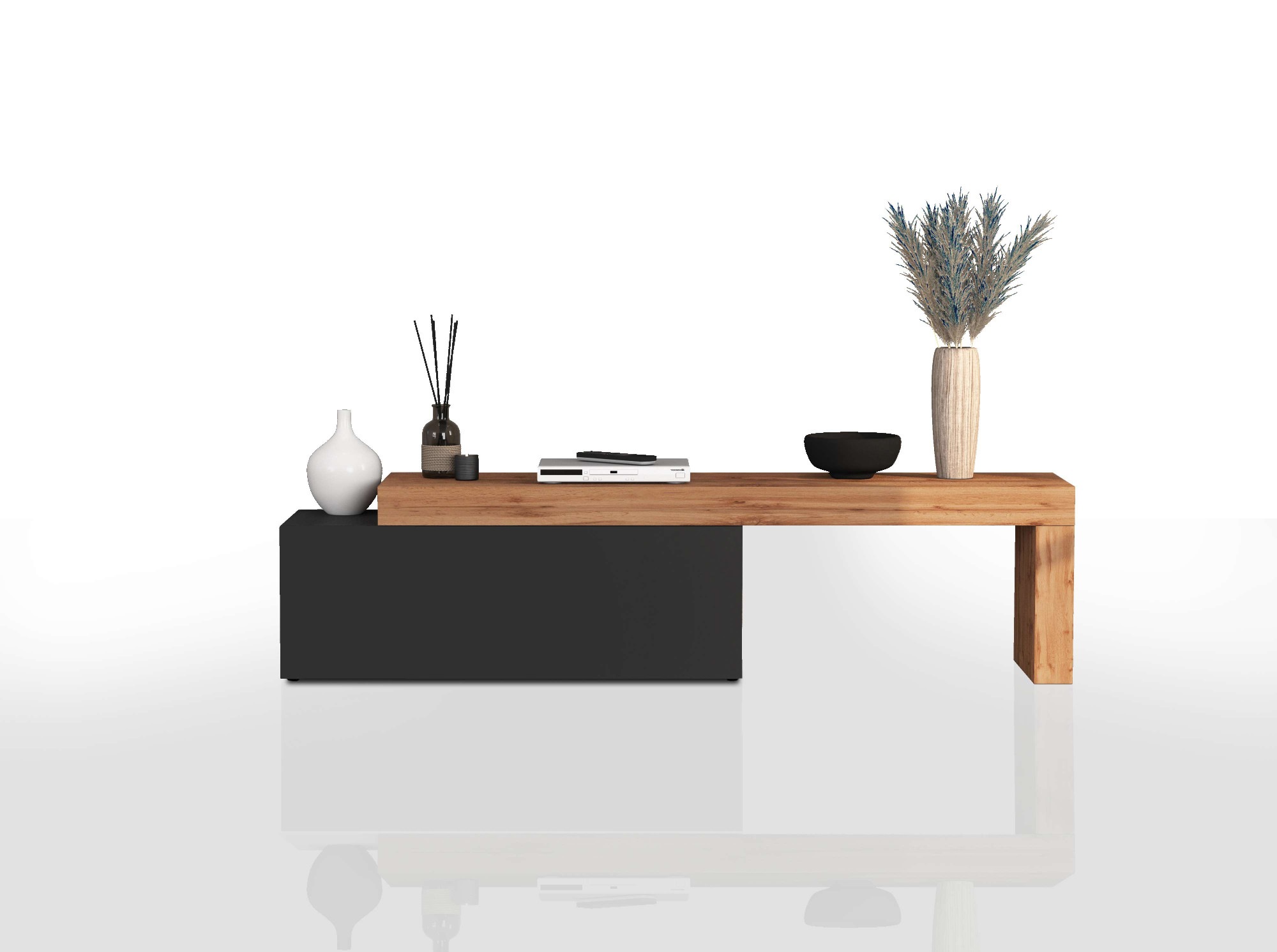 INOSIGN Lowboard »Chronos TV-Board, T-Schrank«, (1 St., Breite verstellbar von 180 bis 290 cm), Breite 240 cm TV-Board,Lowboard,1 Klappe und ein L-Förmiger Aufsatz