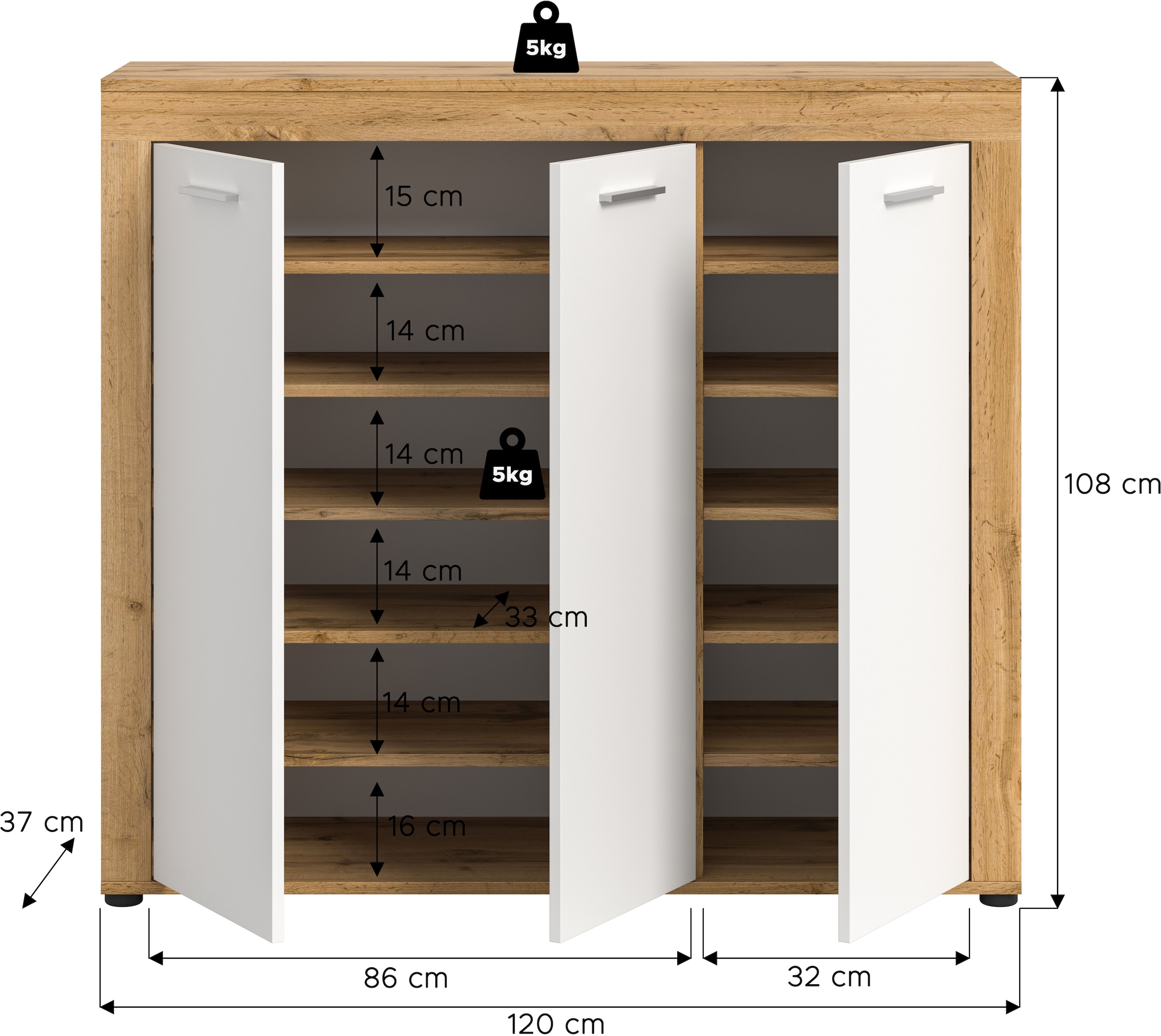 Home affaire Schuhschrank »Aosta« Schuhschrank, 12 Fächer, 3 Türen, Flur, Diele