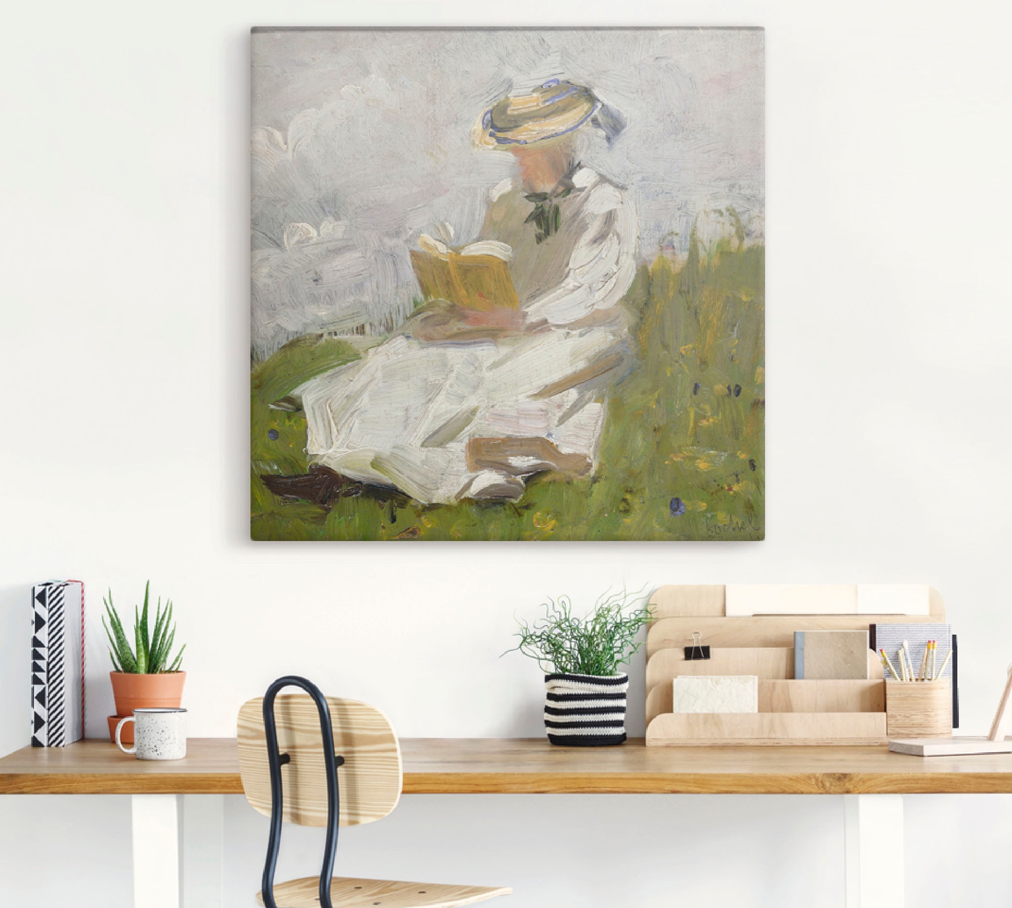 Artland Leinwandbild »Lesende Frau im Grünen. 1906«, Frau, (1 St.), auf Keilrahmen gespannt