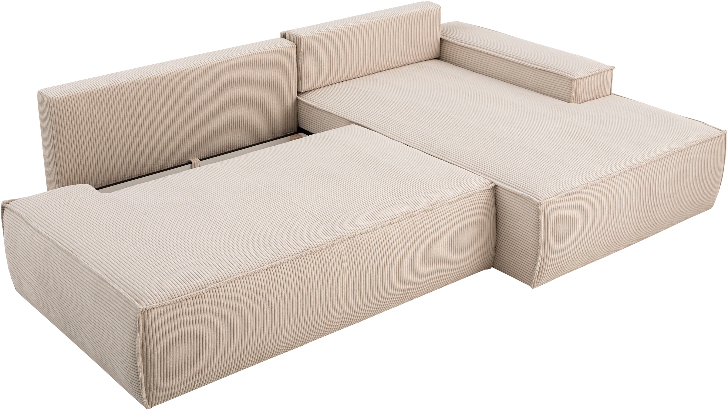 Home affaire Ecksofa »SHERWOOD, Schlafsofa in L-Form offen (275cm), Cord, Leinenoptik«, Schlaffunktion und Bettkasten, Kedernaht, hoher Sitz- & Liegekomfort