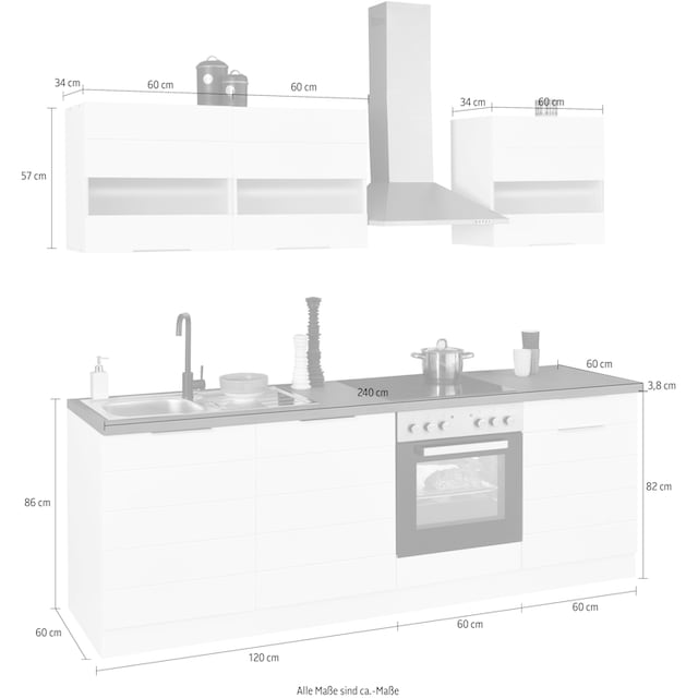 HELD MÖBEL Küche »Luhe«, 240 cm breit, wahlweise mit oder ohne E-Geräten,  gefräste MDF-Fronten auf Raten bestellen