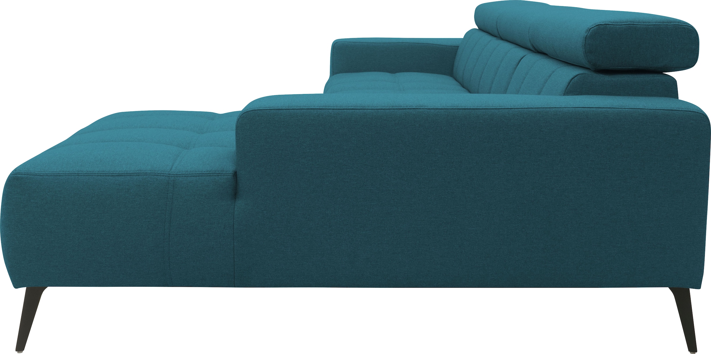 DOMO collection Ecksofa »Trento L-Form, mit Kufenfuß oder Einzelfuß«, wahlweise mit Kopfteilverstellung, Recamiere links/rechts bestellbar
