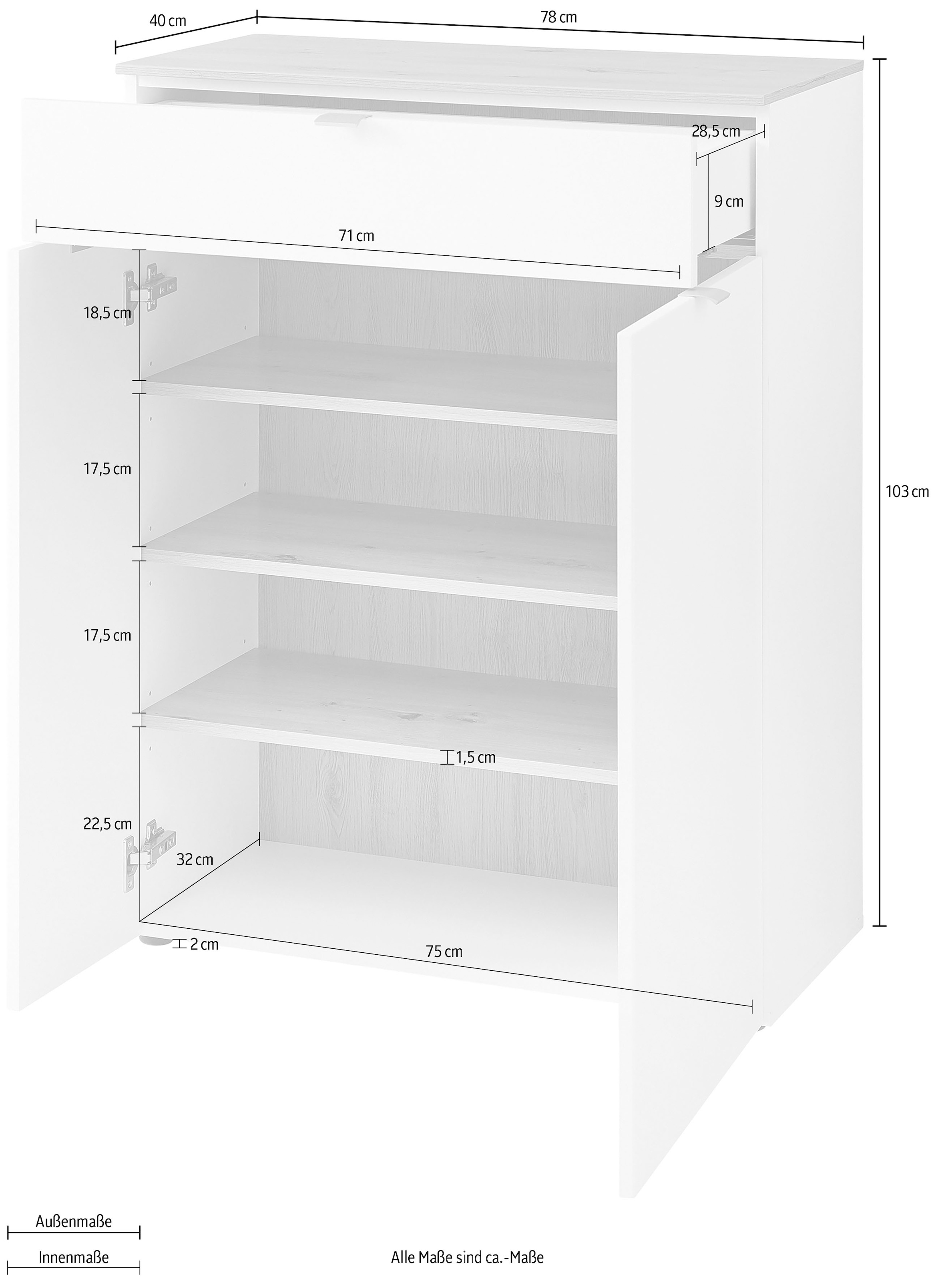 Innostyle Schuhschrank »Bari Schuhschrank mit Schubkasten, BxHxT 78x103x38 cm« 1 Stk. tlg. 2 türig, 1 Schübkasten, 4 Fächer, Softclose, ABS Kantenschutz