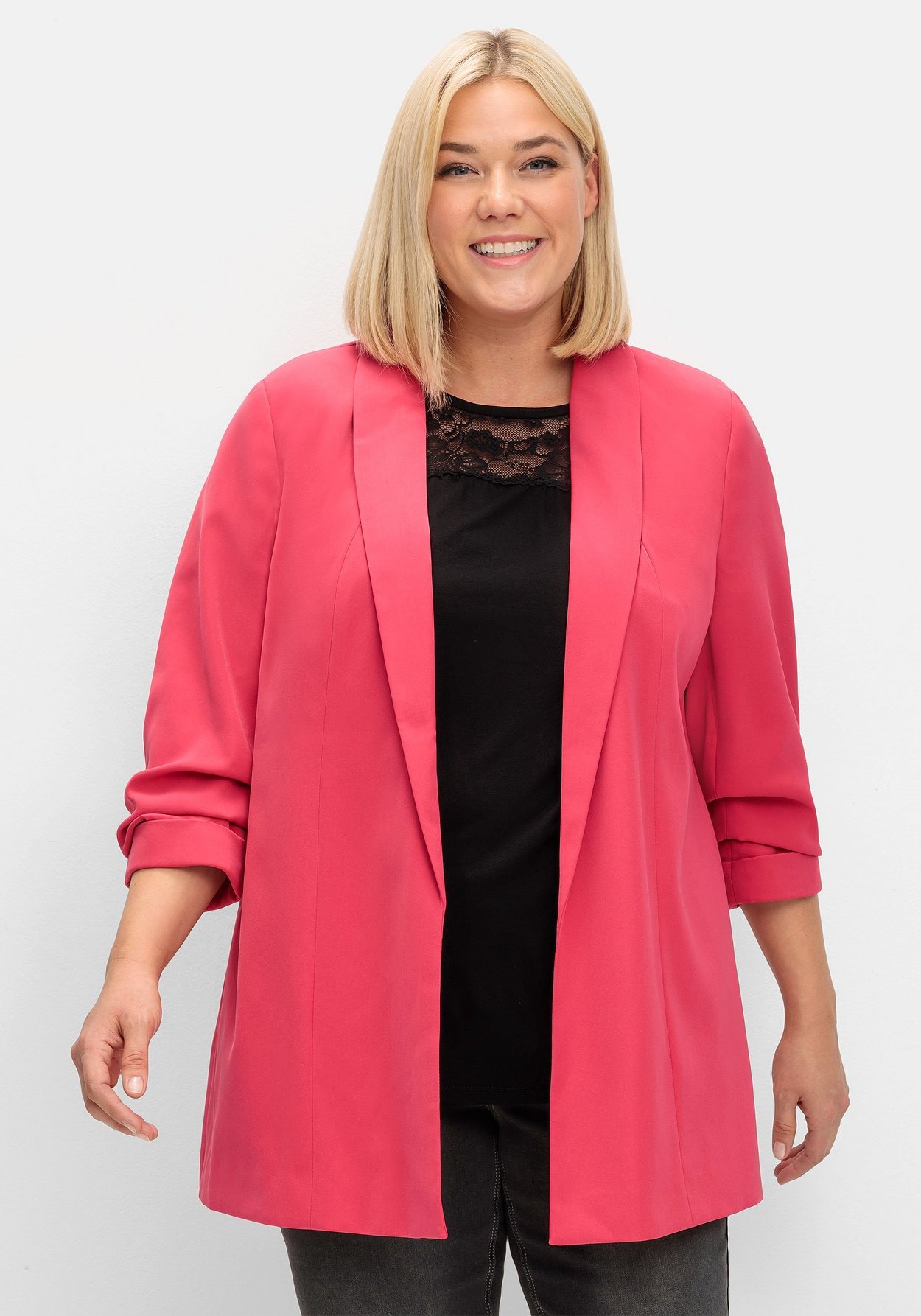 Longblazer »Blazer mit Schalkragen und gerafftem 3/4-Arm«, mit Schalkragen und...