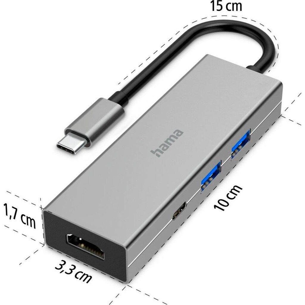 Hama USB-Adapter »USB-C-Hub Multiport 4 Ports 2x USB-A USB-C HDMI™ USB-C Adapter«, 15 cm