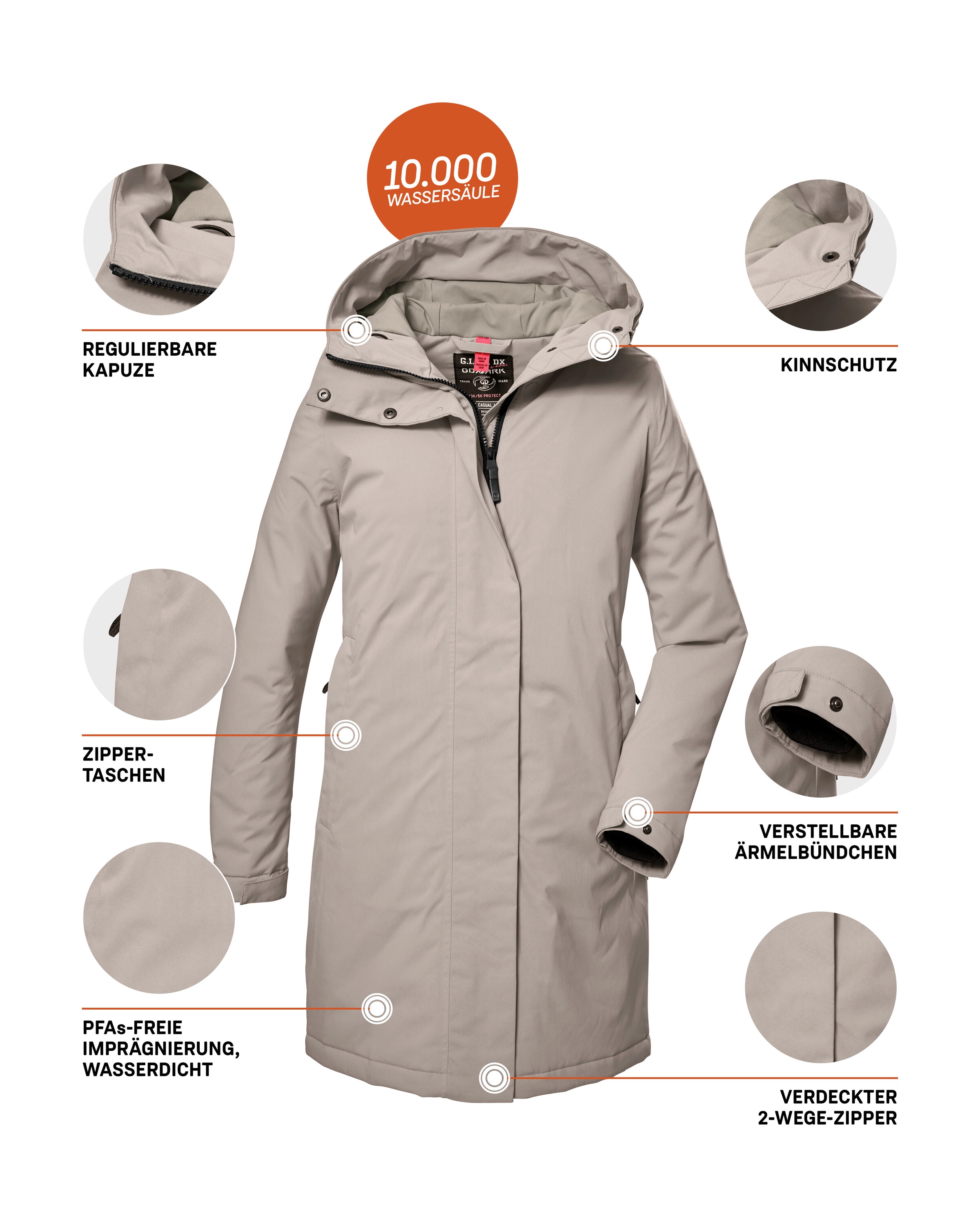 G.I.G.A. DX by killtec Parka »GW 73 WMN PRK«, Wasserdichter, atmungsaktiver Damenparka, PFAS-frei imprägniert