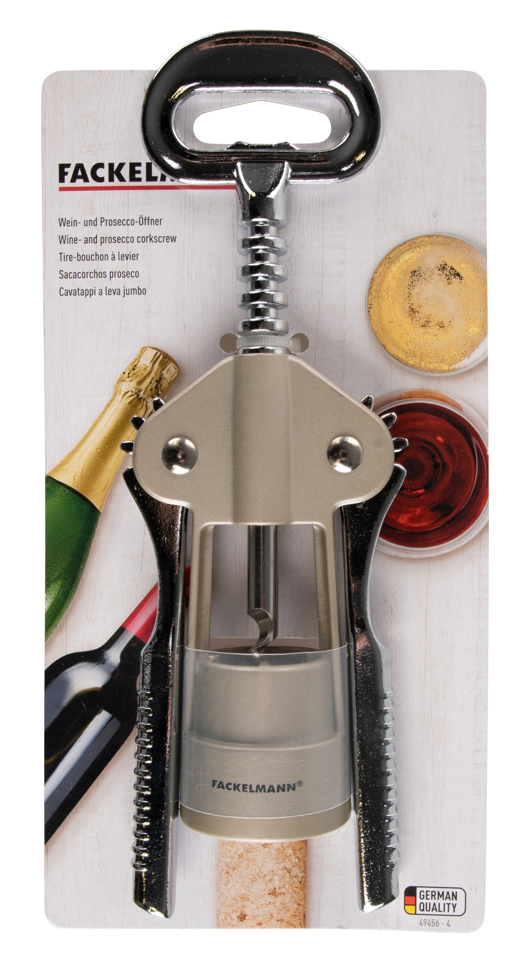 FACKELMANN Weinflaschenöffner »Bar&Wine, Wein-/Proseccoöffner« eleganter Flaschenöffner in Beige, Verzinkt & Verchromt