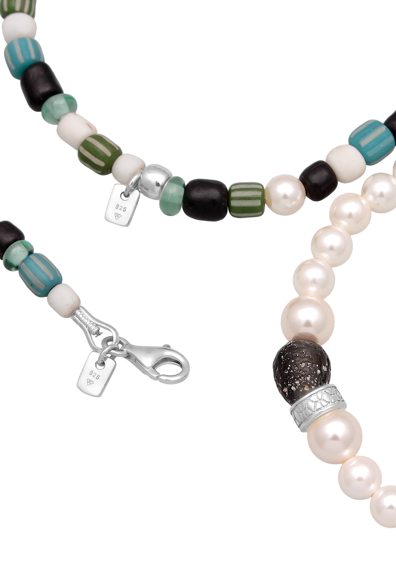 Kuzzoi Ohrring und Ketten Set »Schmuckset Herren Glas Perlen Set Halskette Armband 925 Silber«