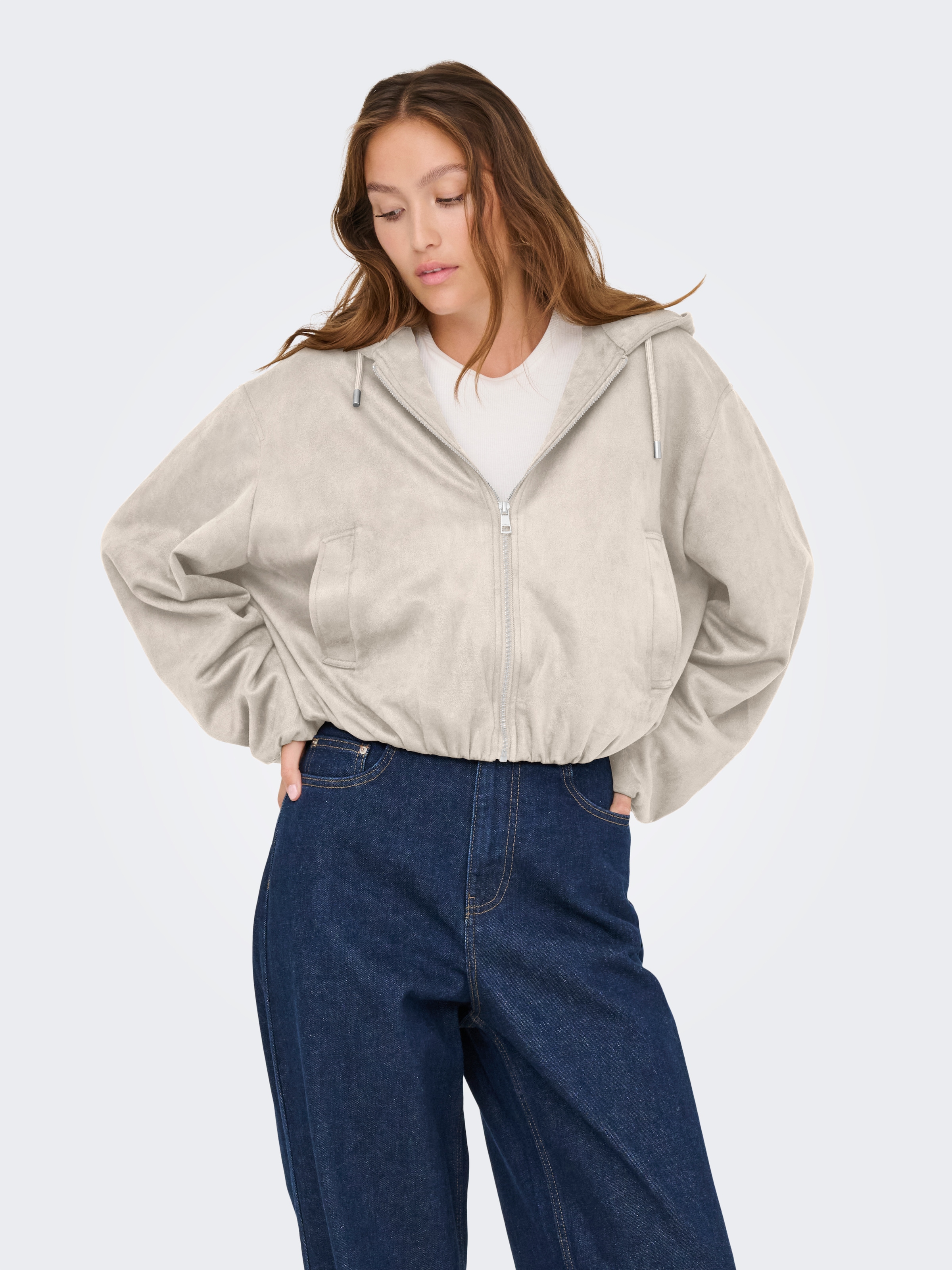 ONLY Kurzjacke »ONLDIANE LIFE FAUX HOOD JACKET CC OTW« ohne Kapuze aus Wildlederimitat, elastisches Bündchen