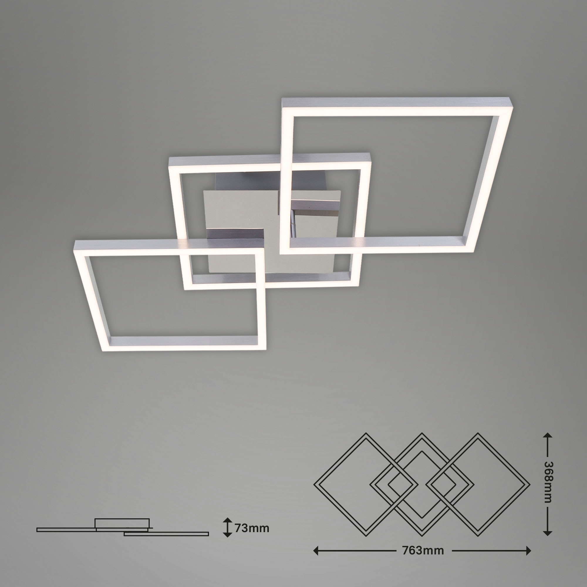 Briloner Leuchten LED Deckenleuchte »3217018 FRAME«, Leuchtmittel LED-Board | LED fest integriert, Deckenlampe, 76,3x36,8x7,3cm, Chrom-Alu, 36W, Wohnzimmer, Küche, Flur
