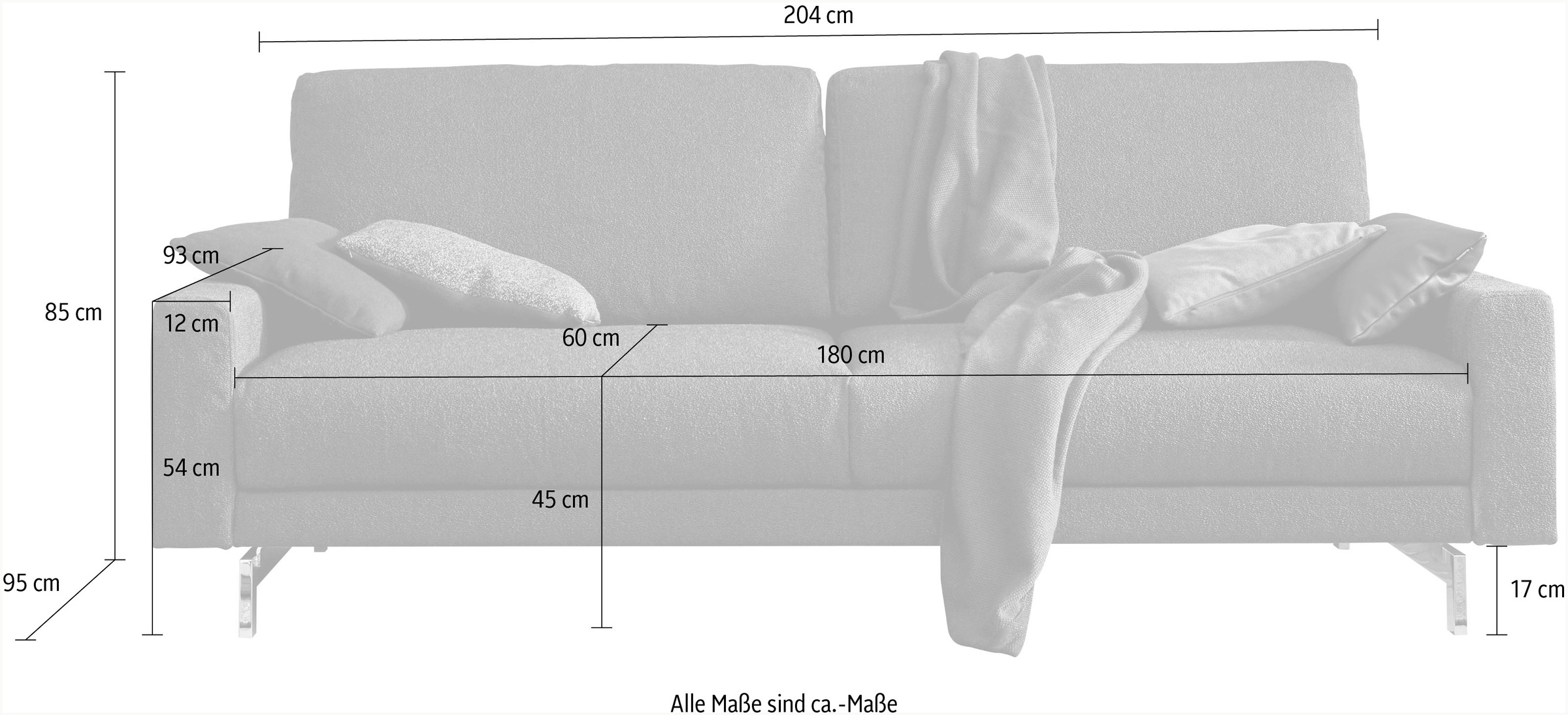 Creation BY ROLF BENZ 3-Sitzer »CR.450, Designsofa, Loungesofa«, Armlehne niedrig, Fuß chromfarben glänzend, Breite 204 cm