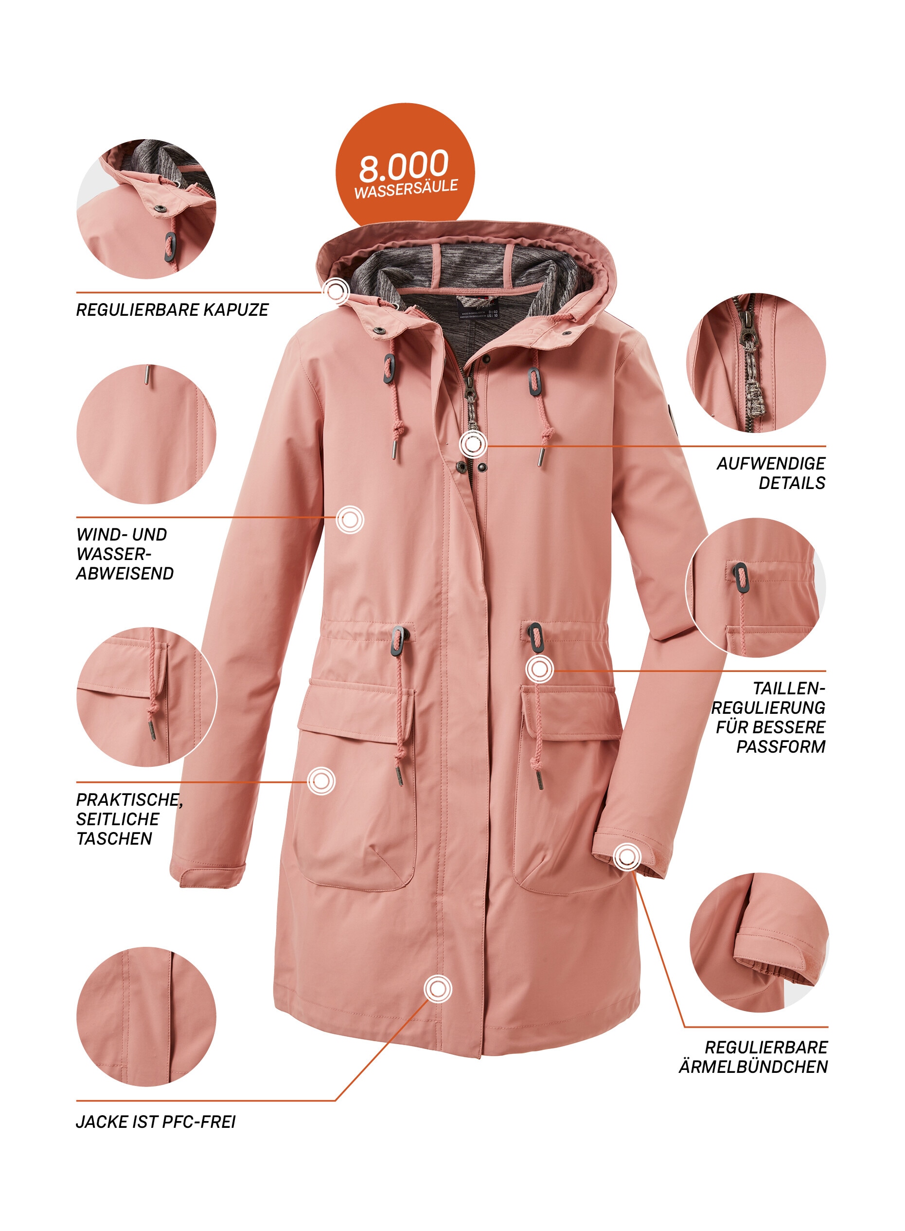 G.I.G.A. DX by killtec Softshellparka »GS 99 WMN SFTSHLL PRK«, Damen Softshell Parka, 8.000 mm Wassersäule, atmungsaktiv, verstellbar