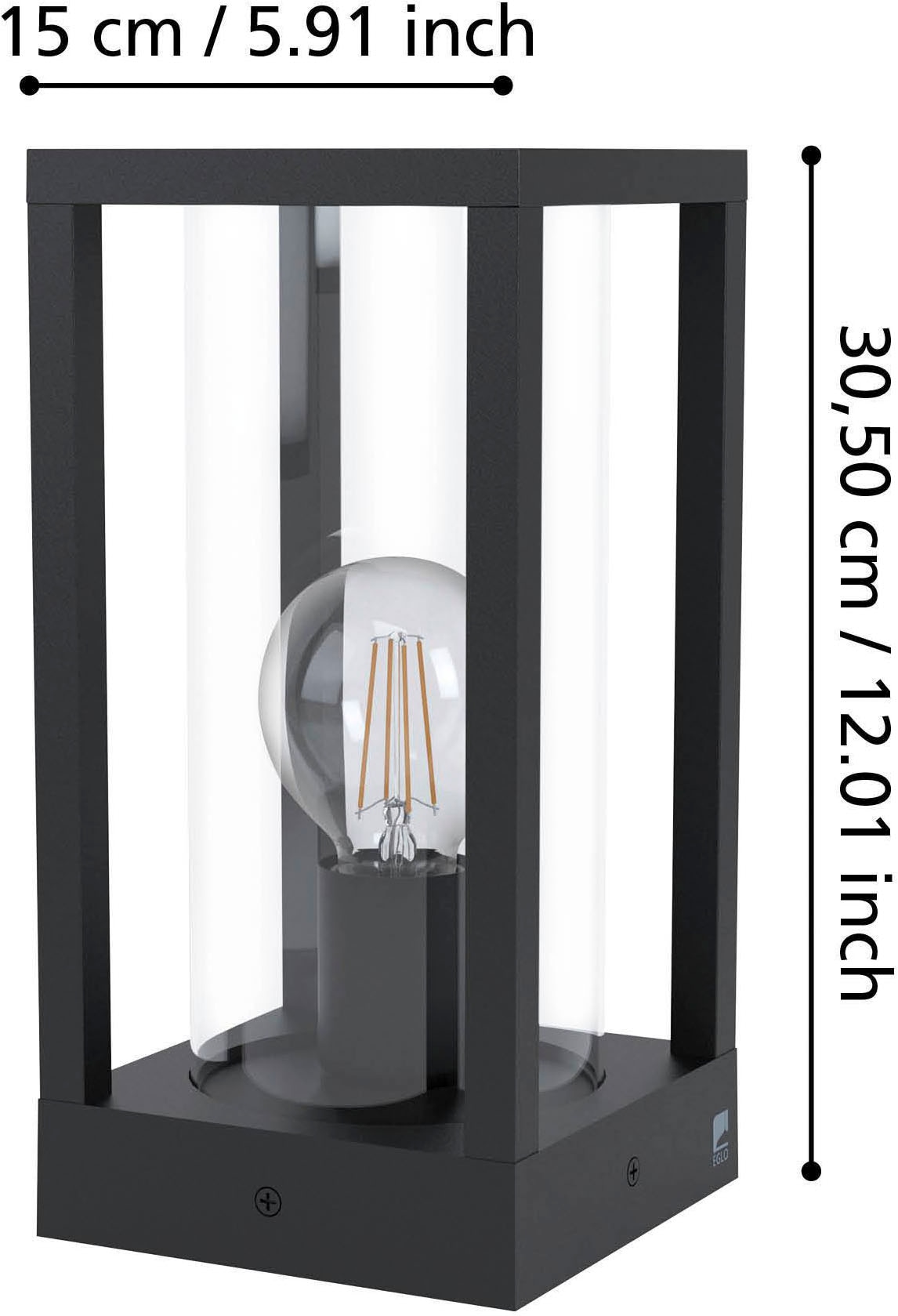 EGLO Sockelleuchte »Cascinetta Sockellampe, Vintage, Retro, Außenlampe, E27, IP44, Lampe« E27 1 Stk. Stehleuchte - L15 x B15 x H30,5 cm - schwarz - 1X40W exkl.