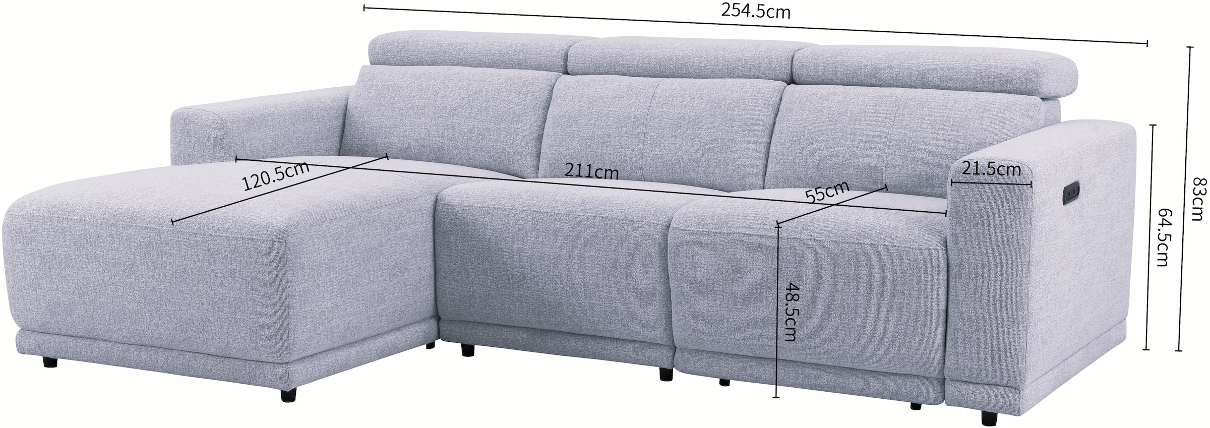 OTTO home Ecksofa »LEOO« mit USB A/C-Anschluss. Federkern, verstellbaren Kopfstützen, Webstoff