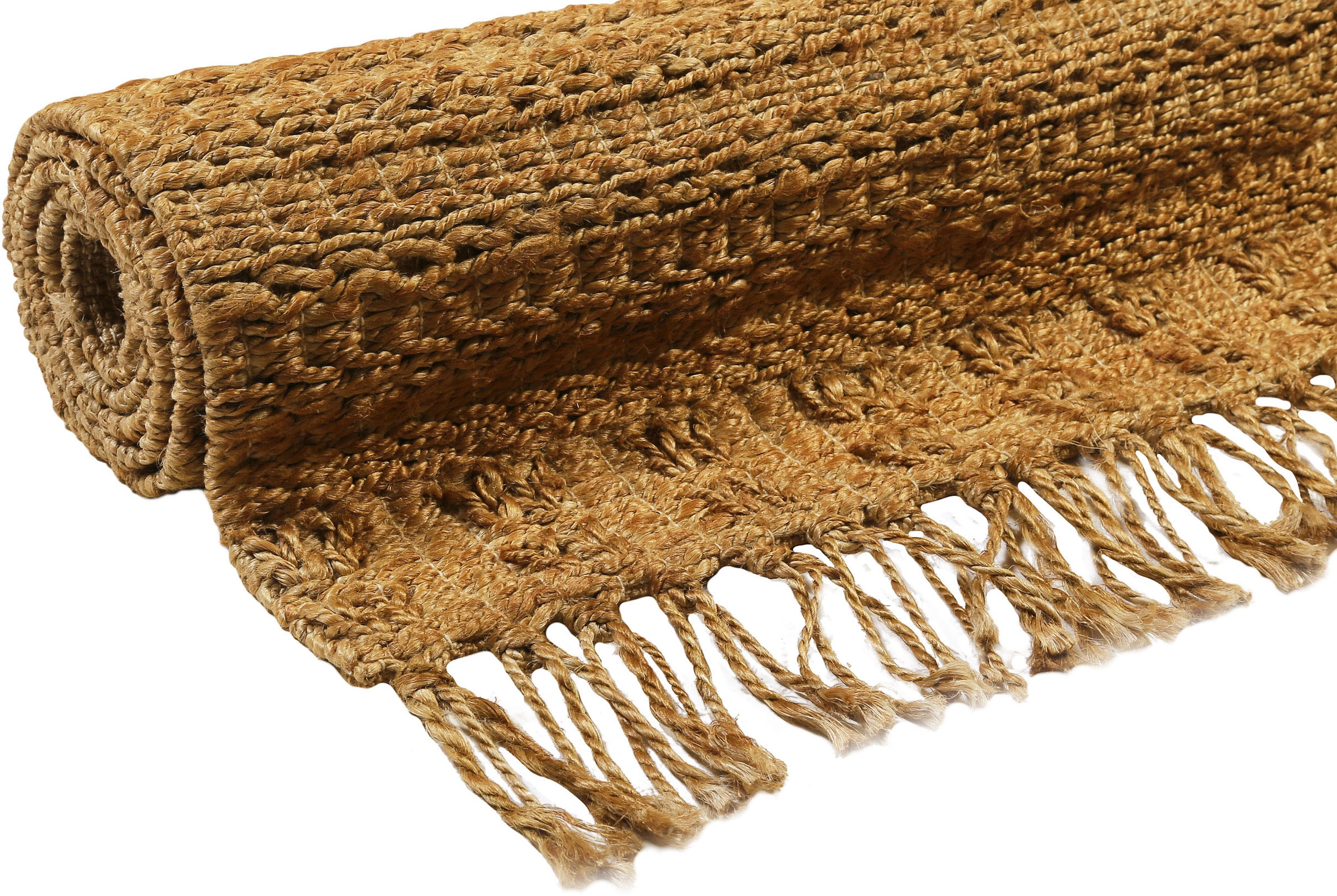 Green Looop Teppich »Marseille«, rechteckig, 5 mm Höhe, handgewebter Juteteppich, 100 % Naturfaser, mit Fransen, Wohnzimmer