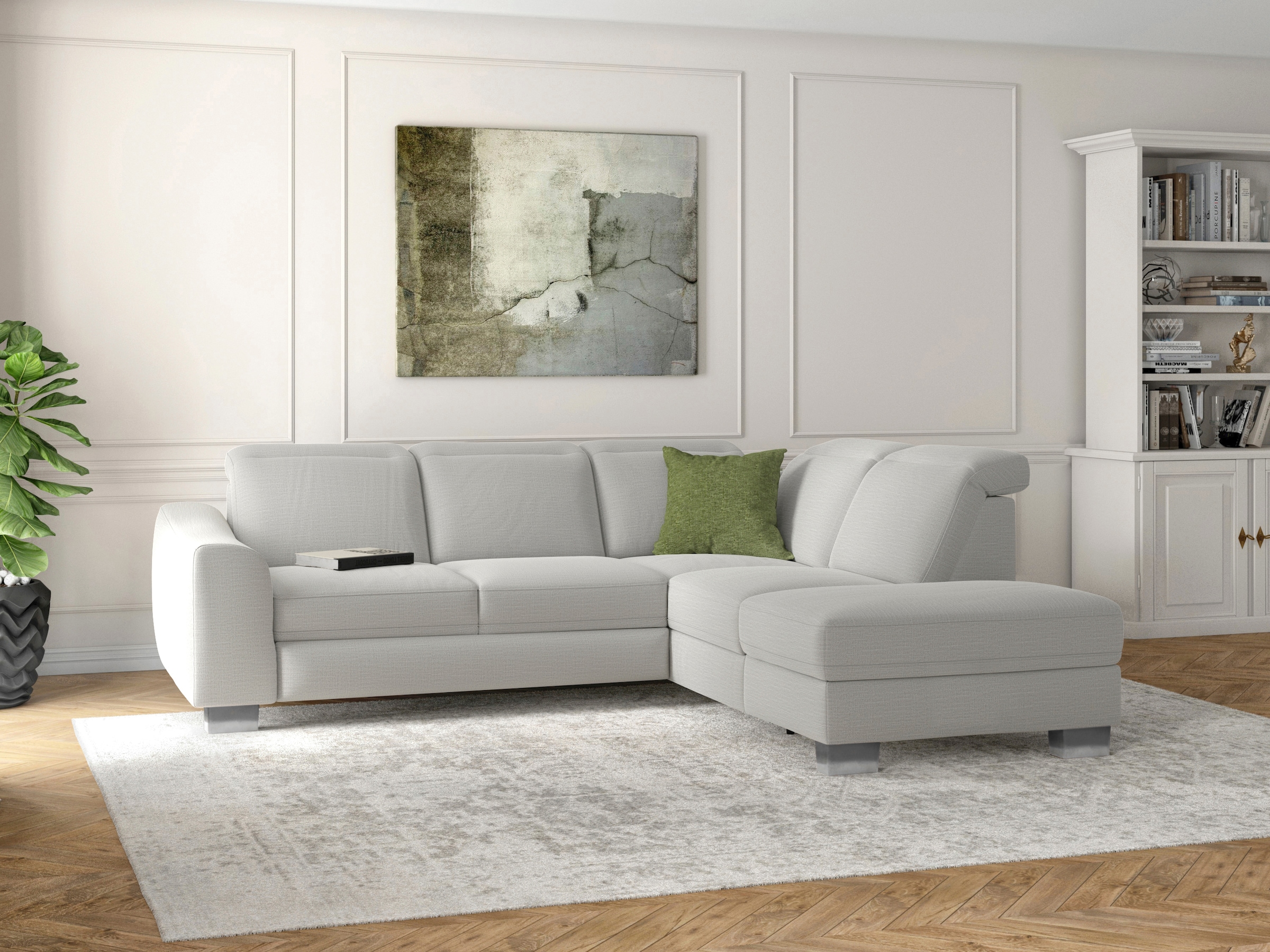 sit&more Ecksofa »Dundee L-Form« mit Federkern und Edelstahlfüßen, wahlweise mit Kopfteilverstellung