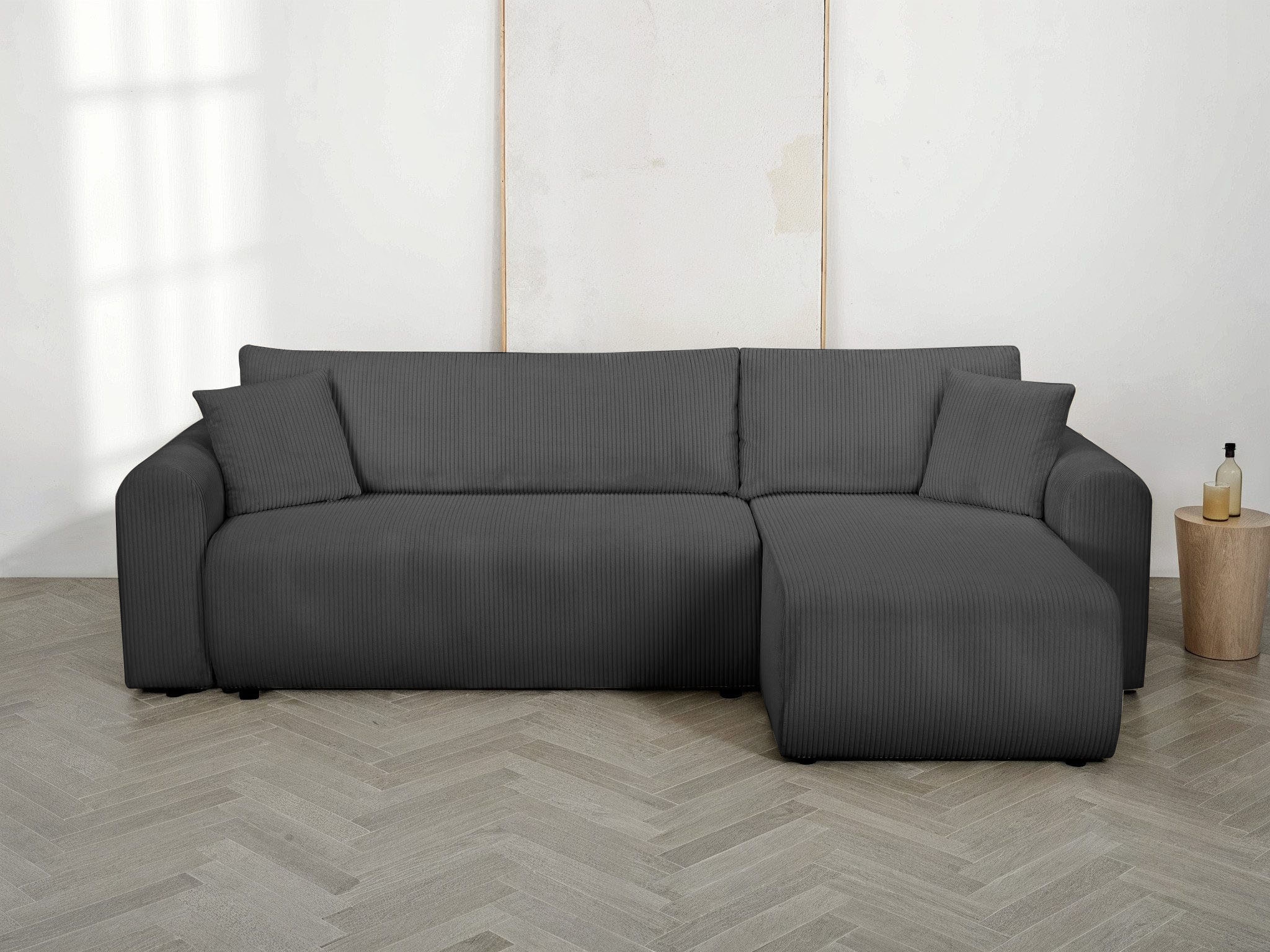 OTTO home Ecksofa »JONAA Cord L-Form, 241cm. OTTO. Verlässliche Qualität« Tonnentaschen-Federkern, Bettkasten, Schlafsofa (133/200)