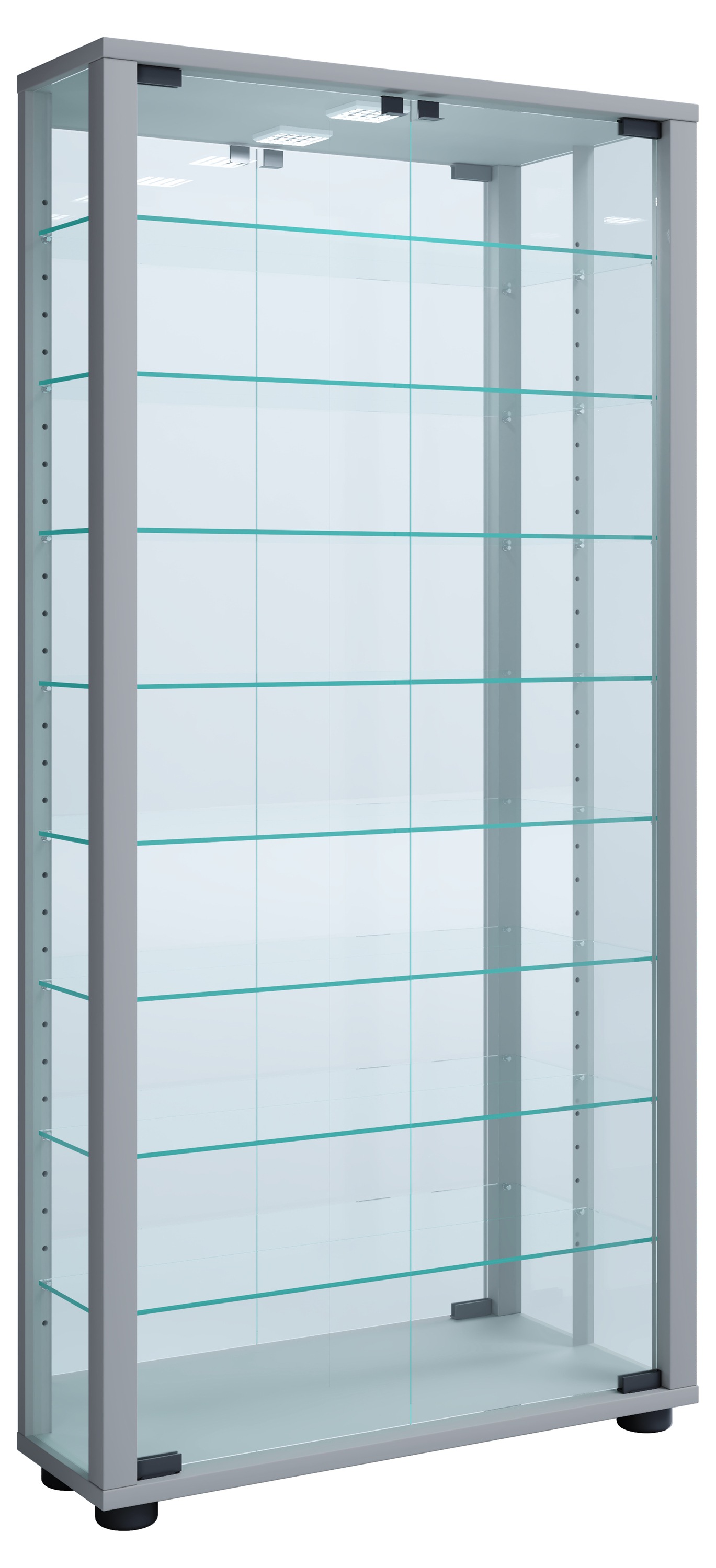 VCM Vitrine »VCM Glasvitrine stehend | Vitrine Glas mit ESG-Sicherheitsglas | Maße ca. H. 115 x B. 59 x T. 18 cm | Standvitrine Glas | Modern und platzsparend | Glas Vitrinenschrank ¿ Lumo Maxi Spiegel«, (1 St.)