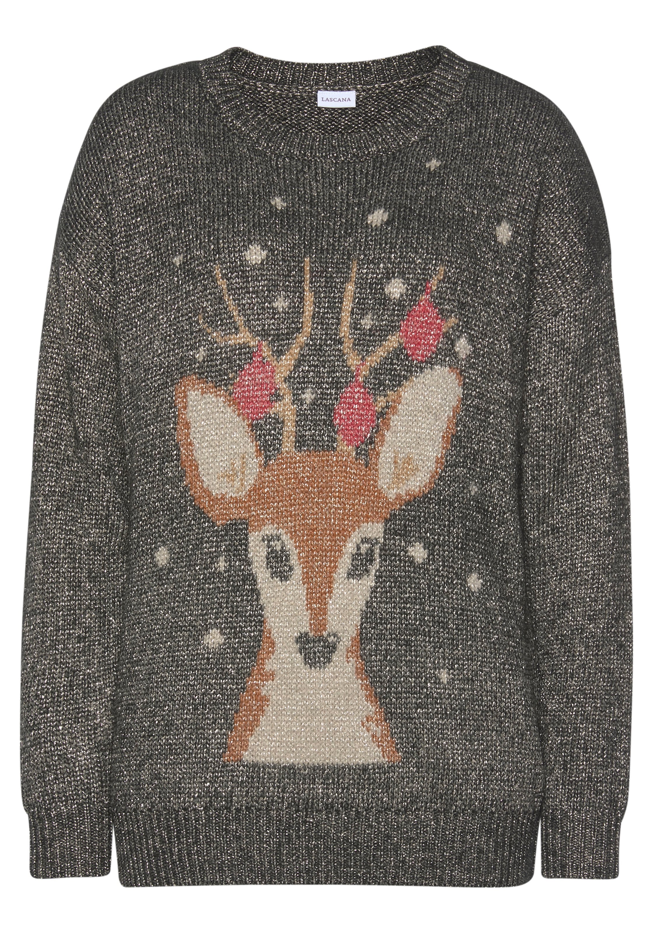 LASCANA Sweater, Weihnachtspullover mit eingestricktem Motiv, Loungewear