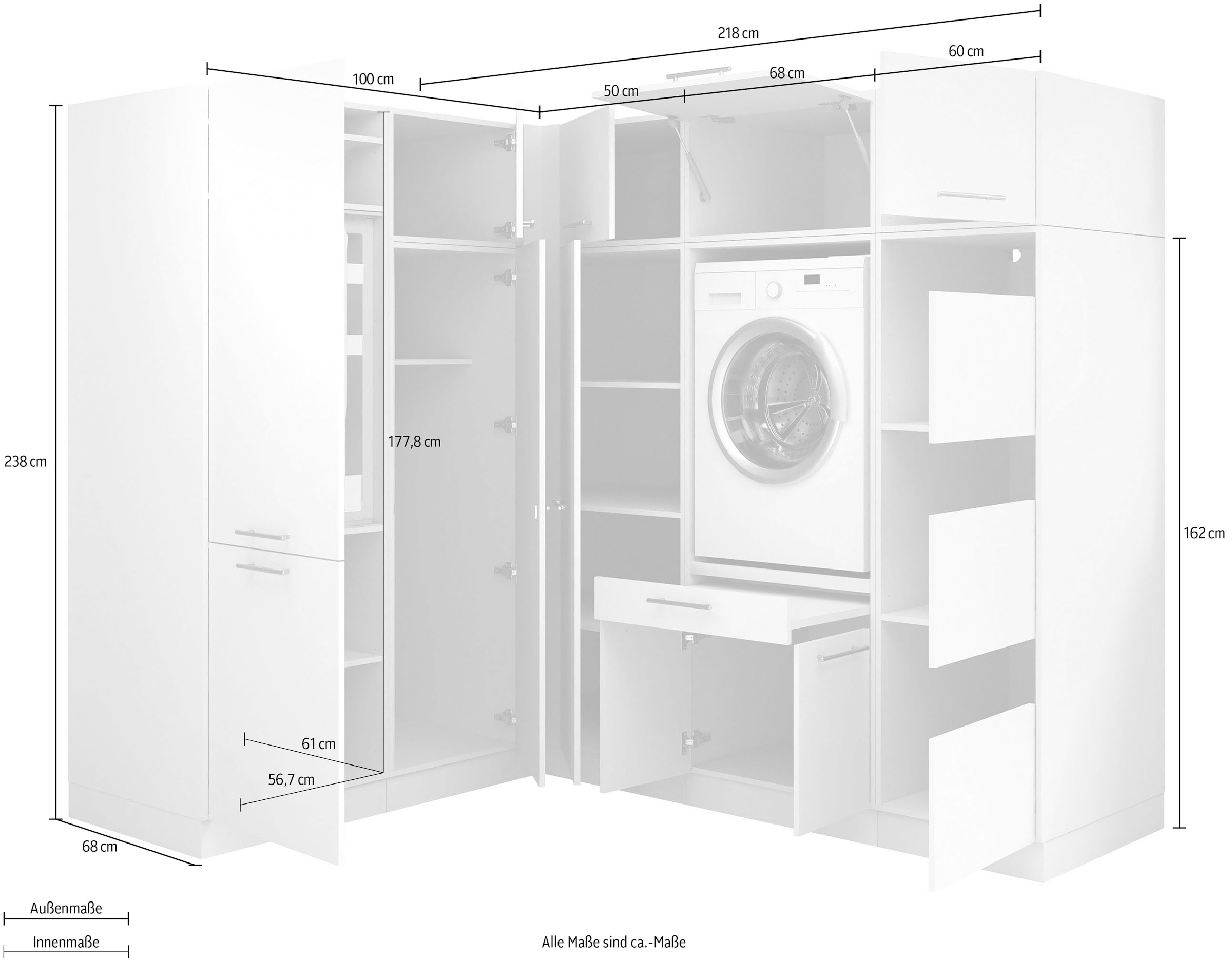 Laundreezy Mehrzweckschrank-Set »Laundreezy, 9-tlg. Mehrzweckschrank-Set B/H/T 218/200/68 cm« 9 Stk. tlg.