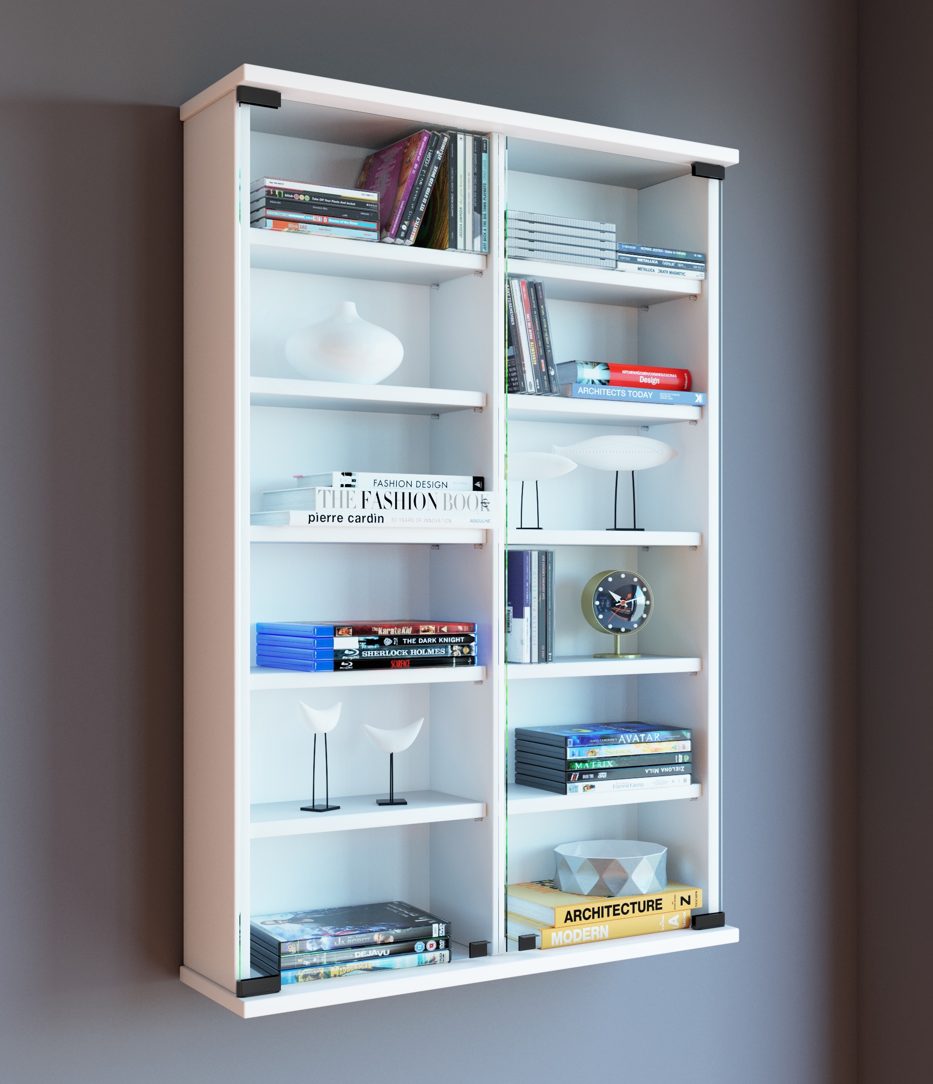 VCM Media-Regal »VCM Holz CD DVD Wandregal/Wandvitrine | Vitrine mit 2 ESG-Sicherheitsglastüren. | Maße: H. 92 x B. 60 x T. 18 cm | 10 variable Einlegeböden - Zuntisa«