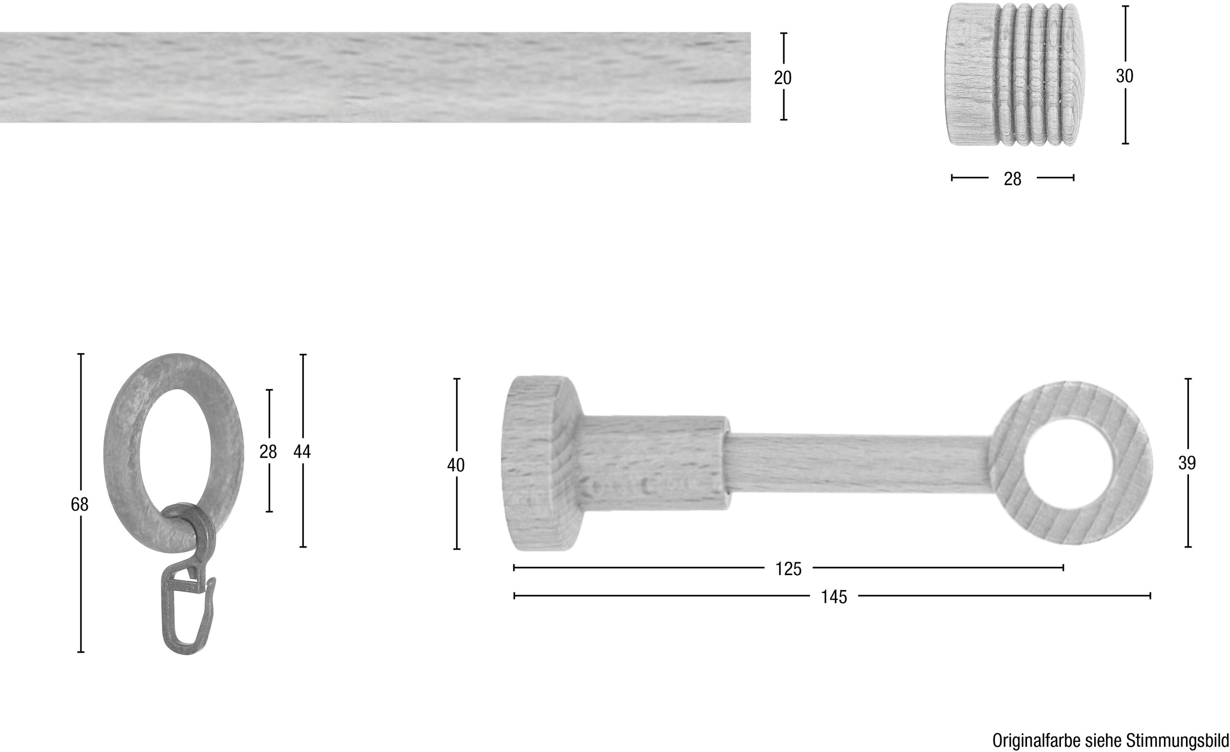 GARESA Gardinenstange »Sandri Vollrund, Endknop Sandra«, 1 läufig-läufig, Wunschmaßlänge, Vorhanggarnitur aus Holz, verlängerbar, mit Ringe