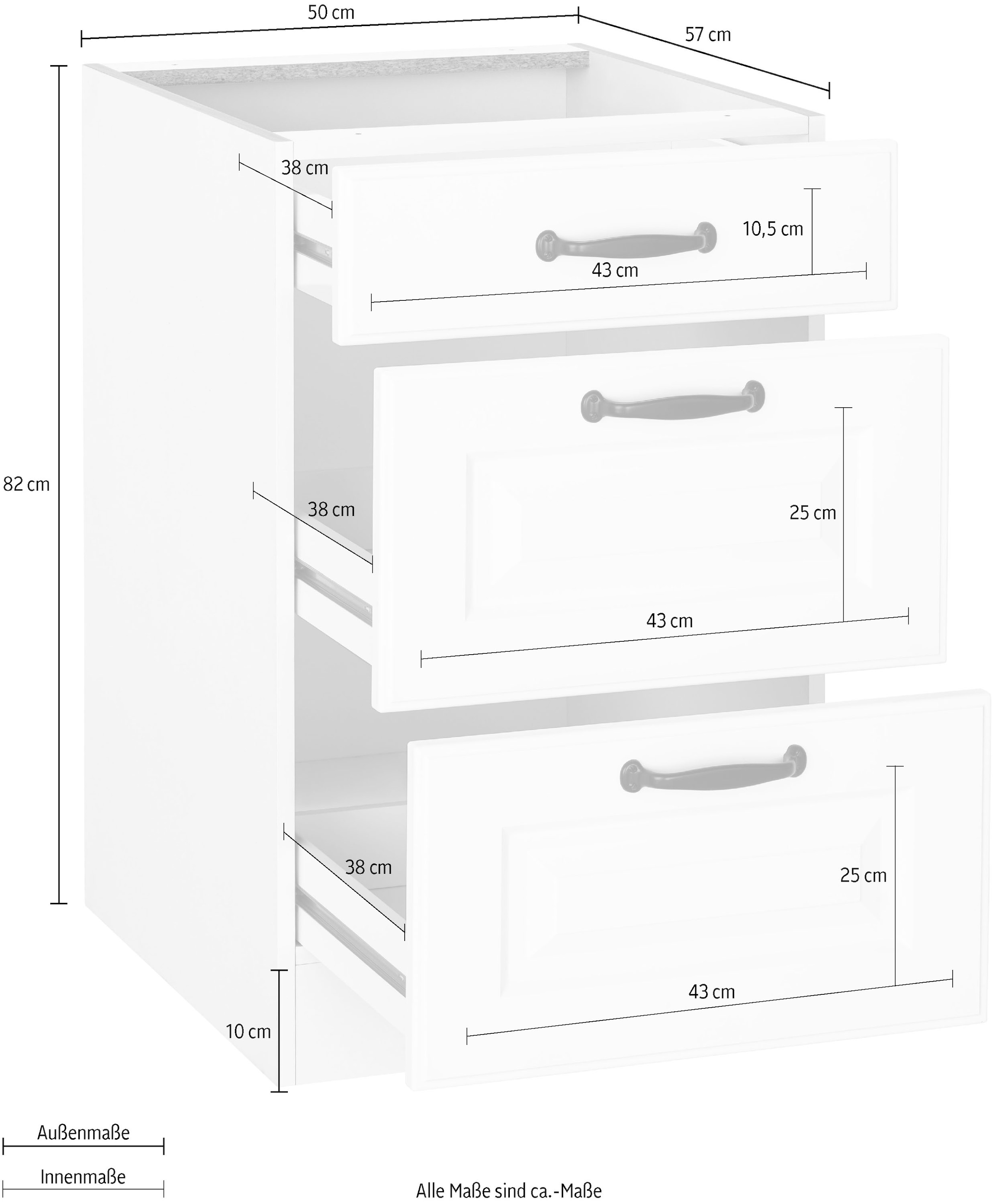 wiho Küchen Auszugsunterschrank »Erla«, 50 cm breit mit Kassettenfront, 2 großen Auszügen, ohne Arbeitsplatte
