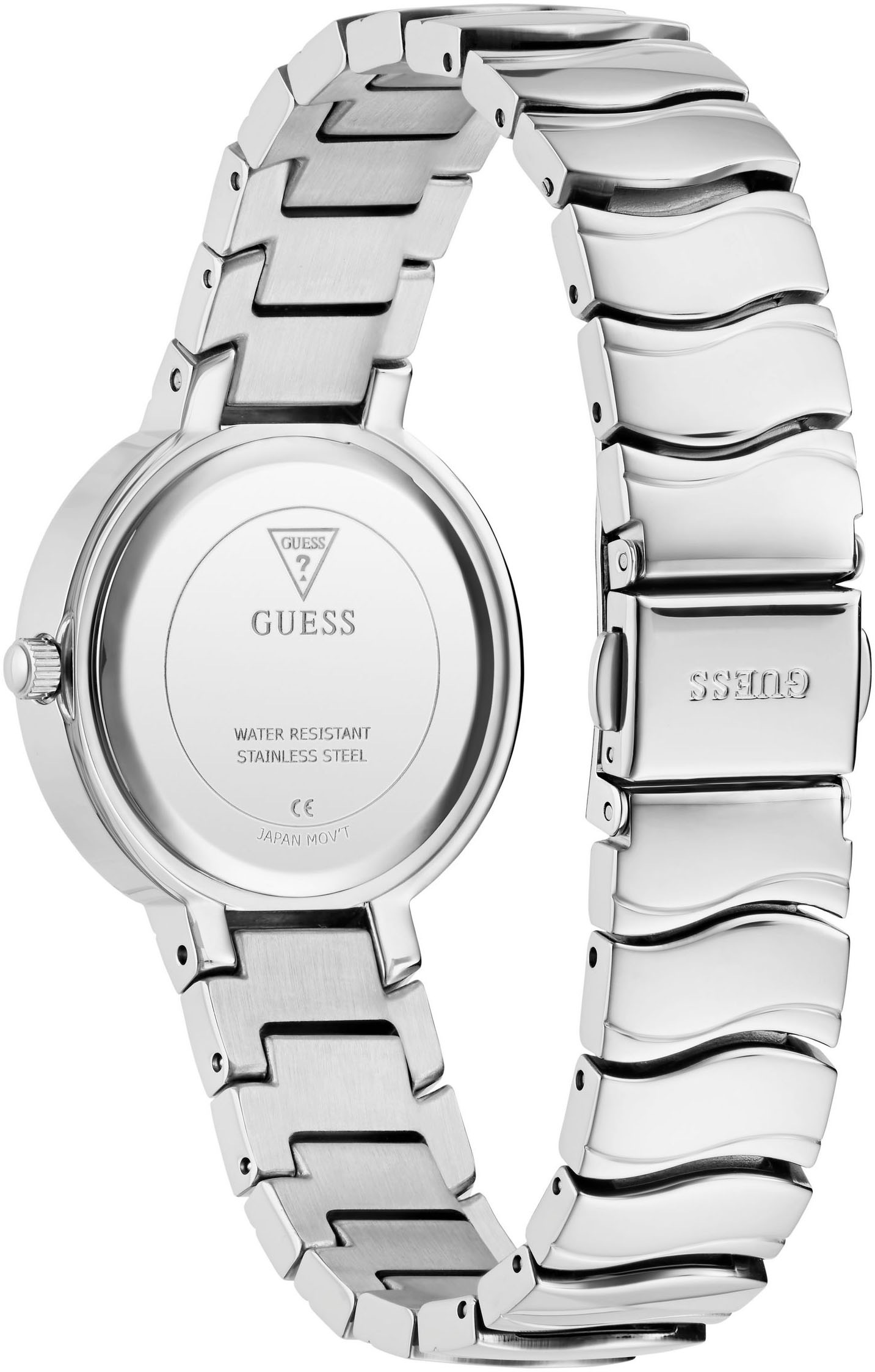 Guess Quarzuhr »LAGUNA« Armbanduhr, Damenuhr, Edelstahlarmband