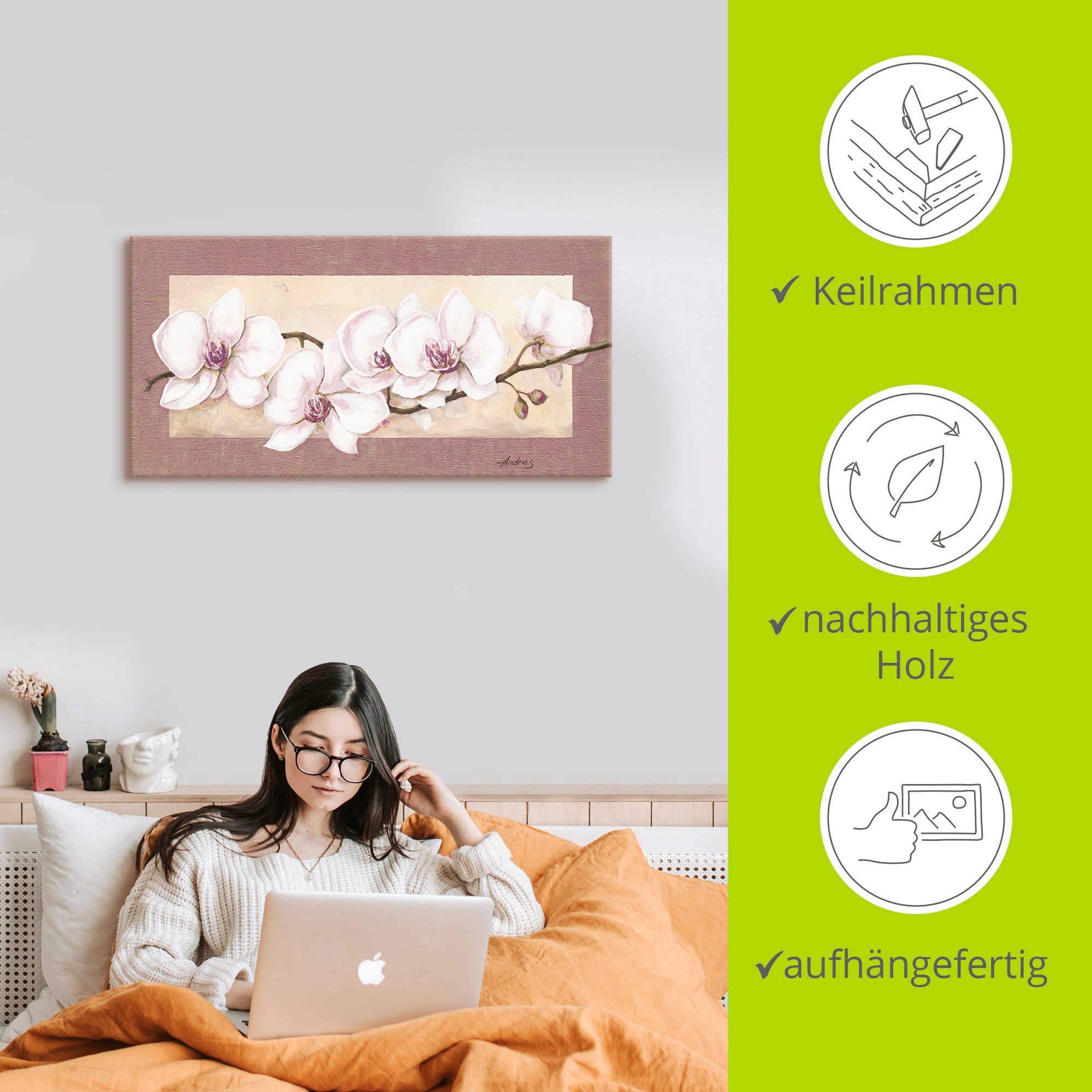 Artland Leinwandbild »Orchideenzweig_in Beerentönen« Blumen 1 Stk. tlg. auf Holzrahmen gespannt