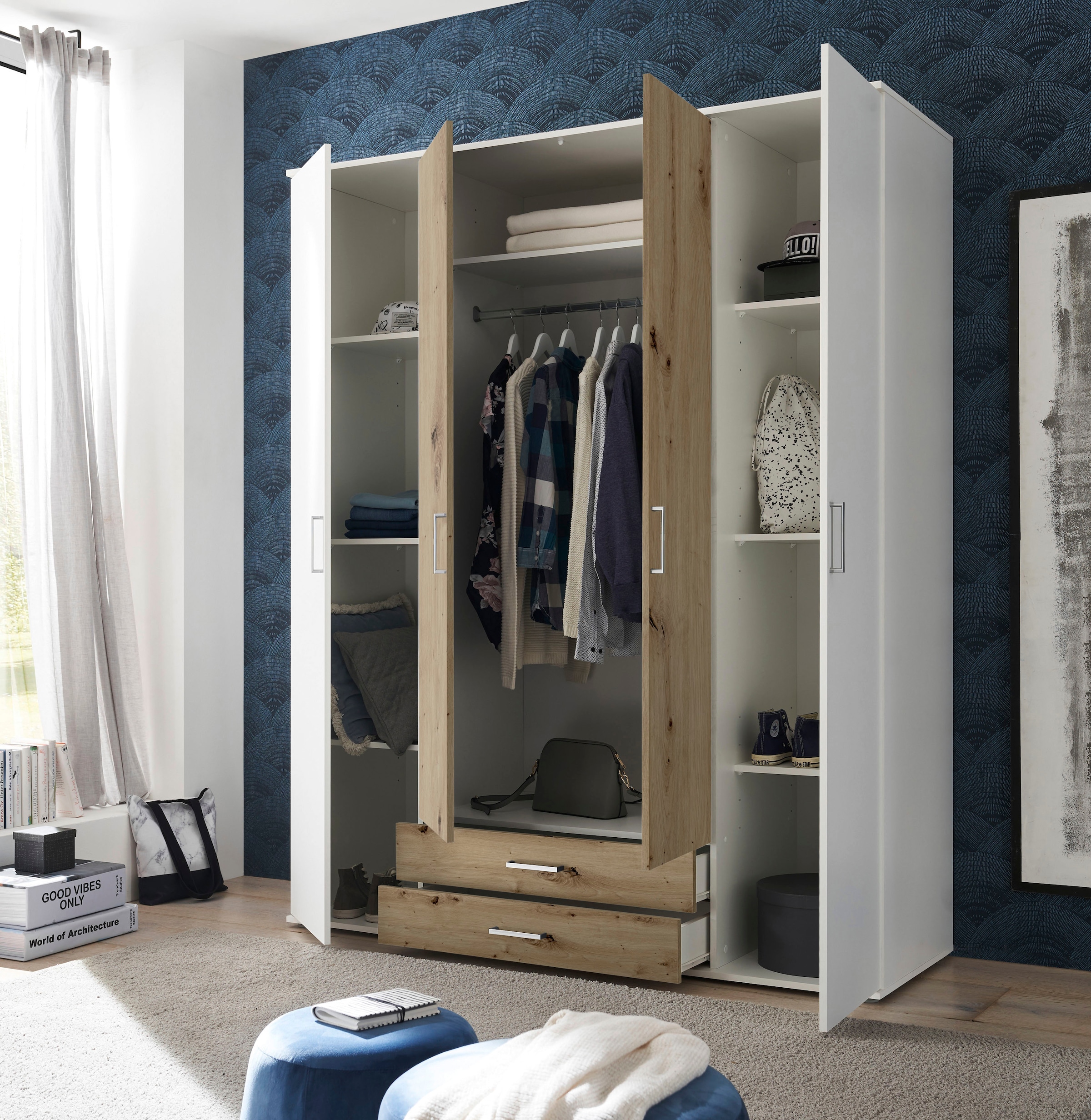 Schlafkontor Kleiderschrank »Marburg Bestseller Schrank Garderobe mit Schubladen«, Schlafzimmerschrank in Top Qualität, in 2 Breiten